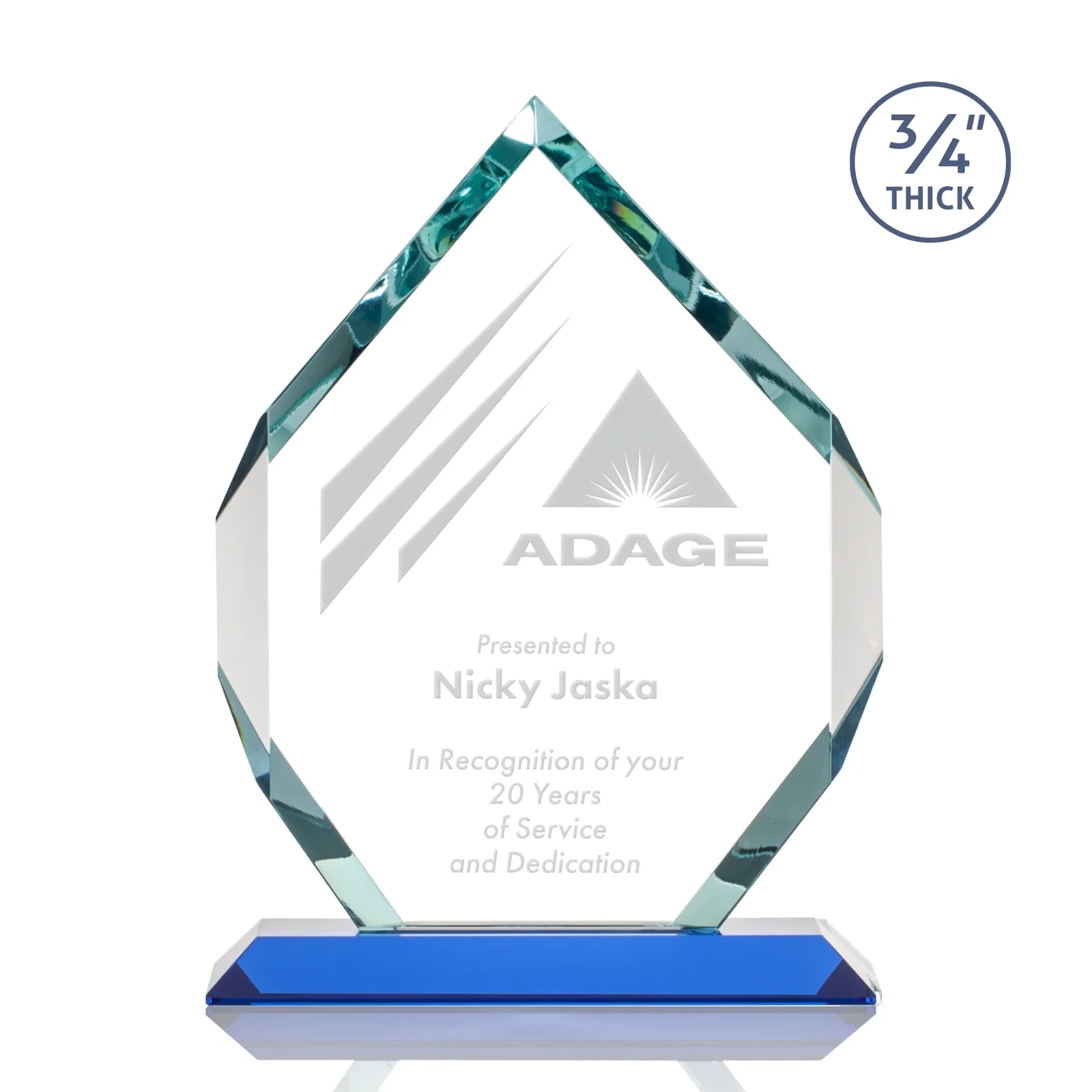 Branded Starfire Crystal Six-Sided Award With Constant-Width Bevels for sales achievement awards