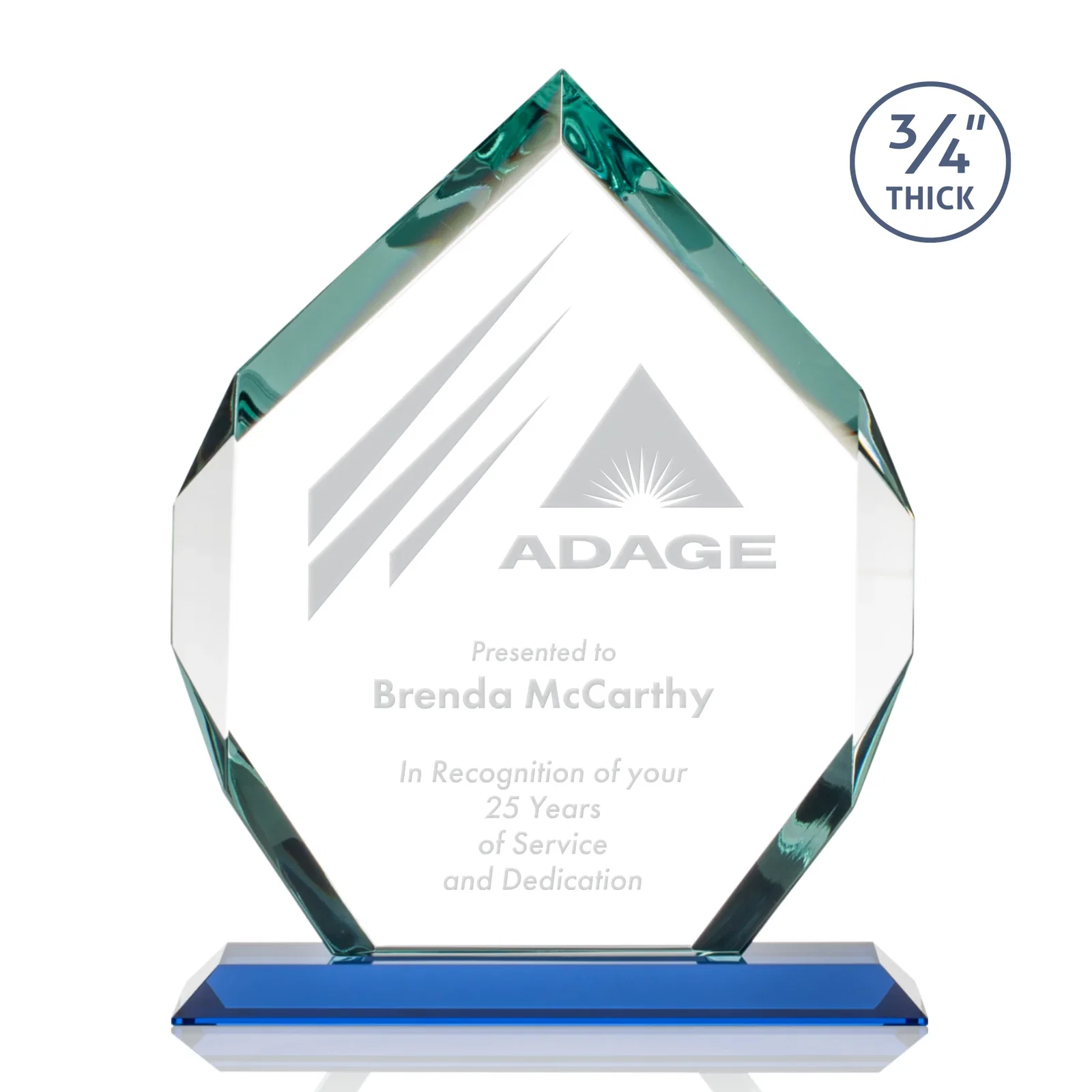 Branded Starfire Crystal Six-Sided Award With Constant-Width Bevels for retirement presentations
