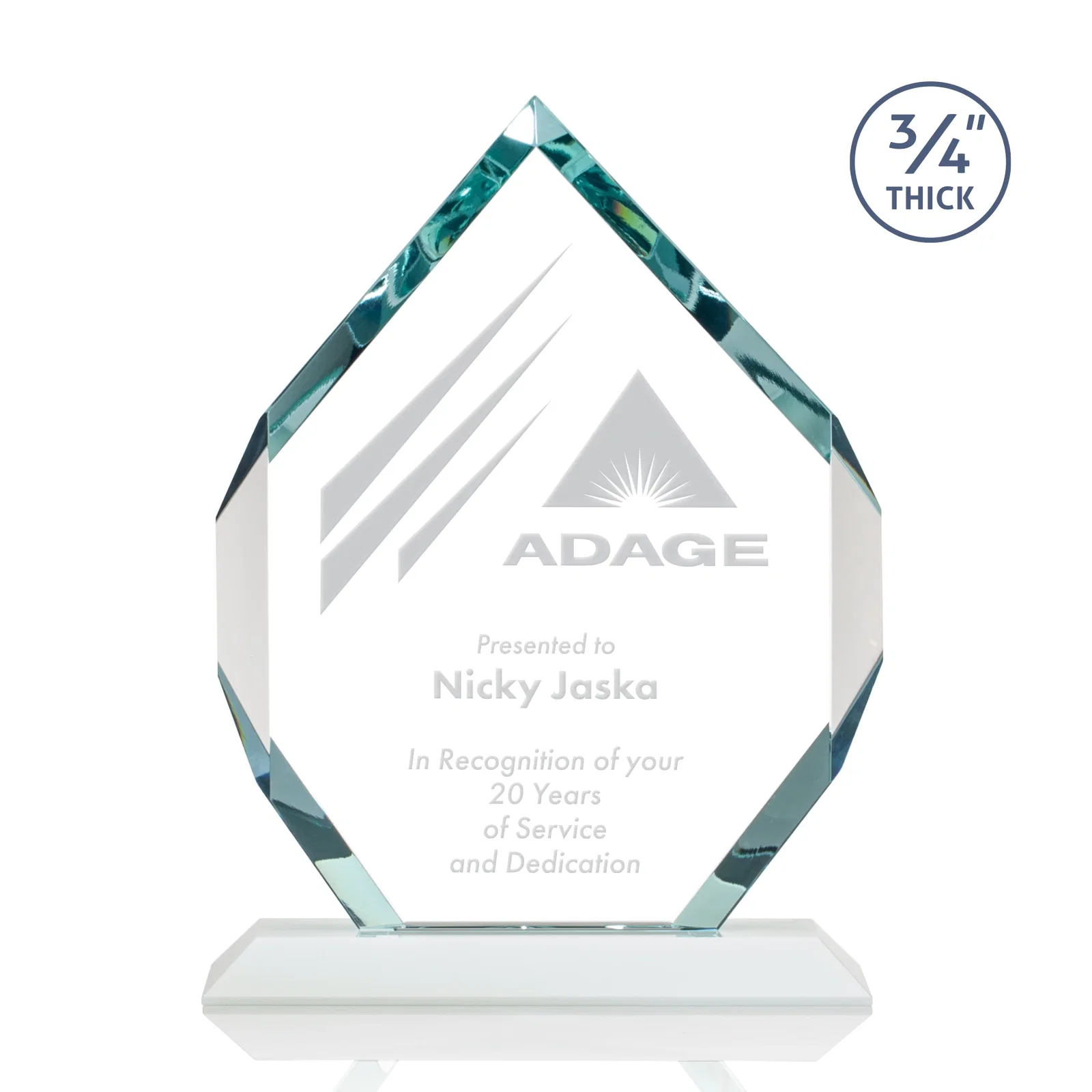 Branded Starfire Crystal Six-Sided Award With Constant-Width Bevels for safety achievement programs