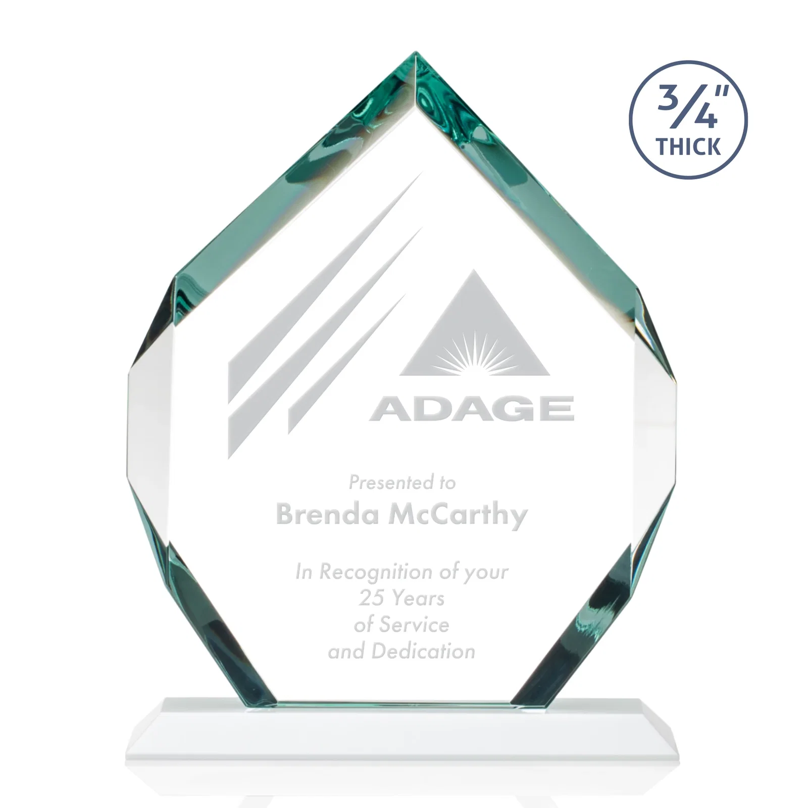 Branded Starfire Crystal Six-Sided Award With Constant-Width Bevels for volunteer appreciation