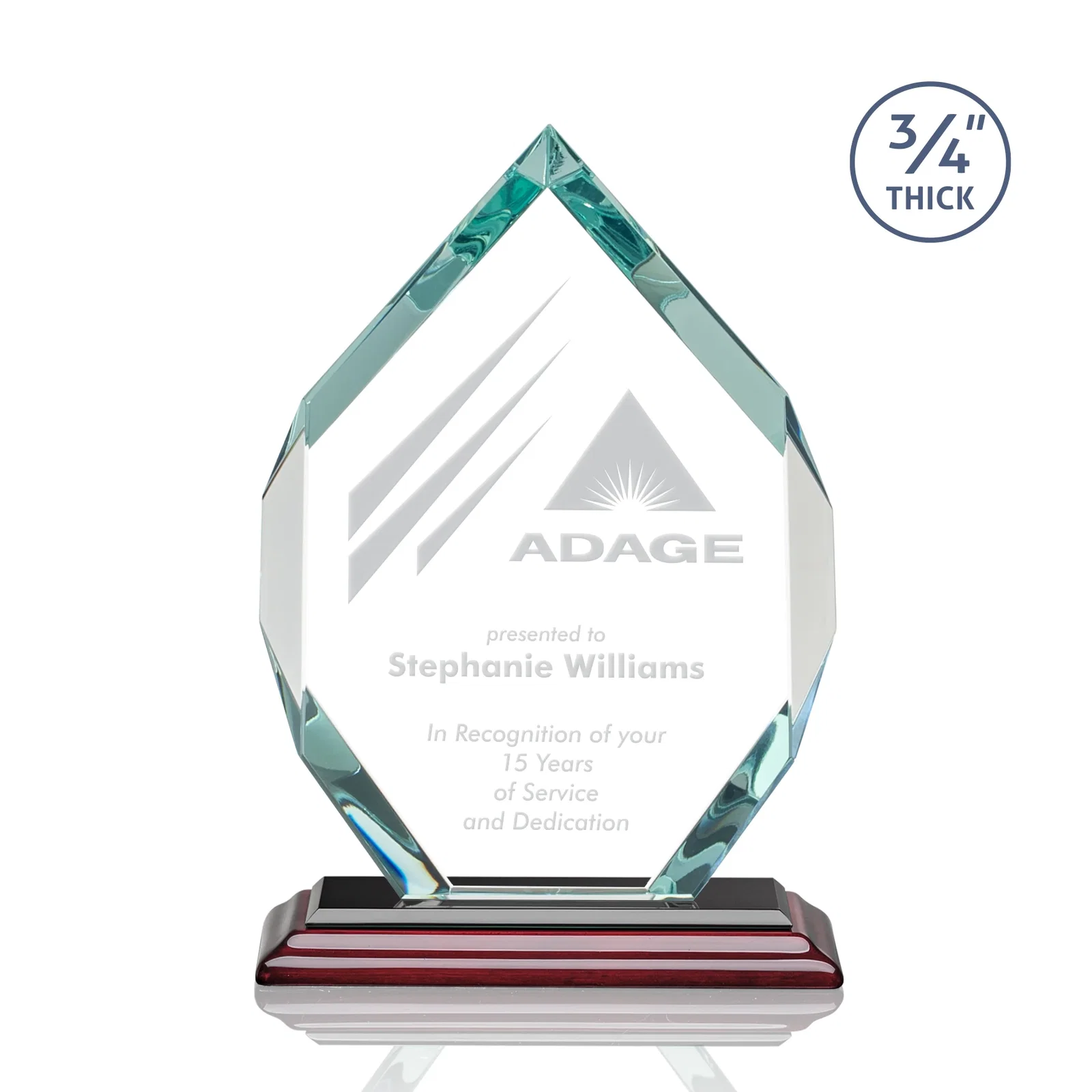 Custom printed Starfire Crystal Six-Sided Award With Constant-Width Bevels for employee recognition