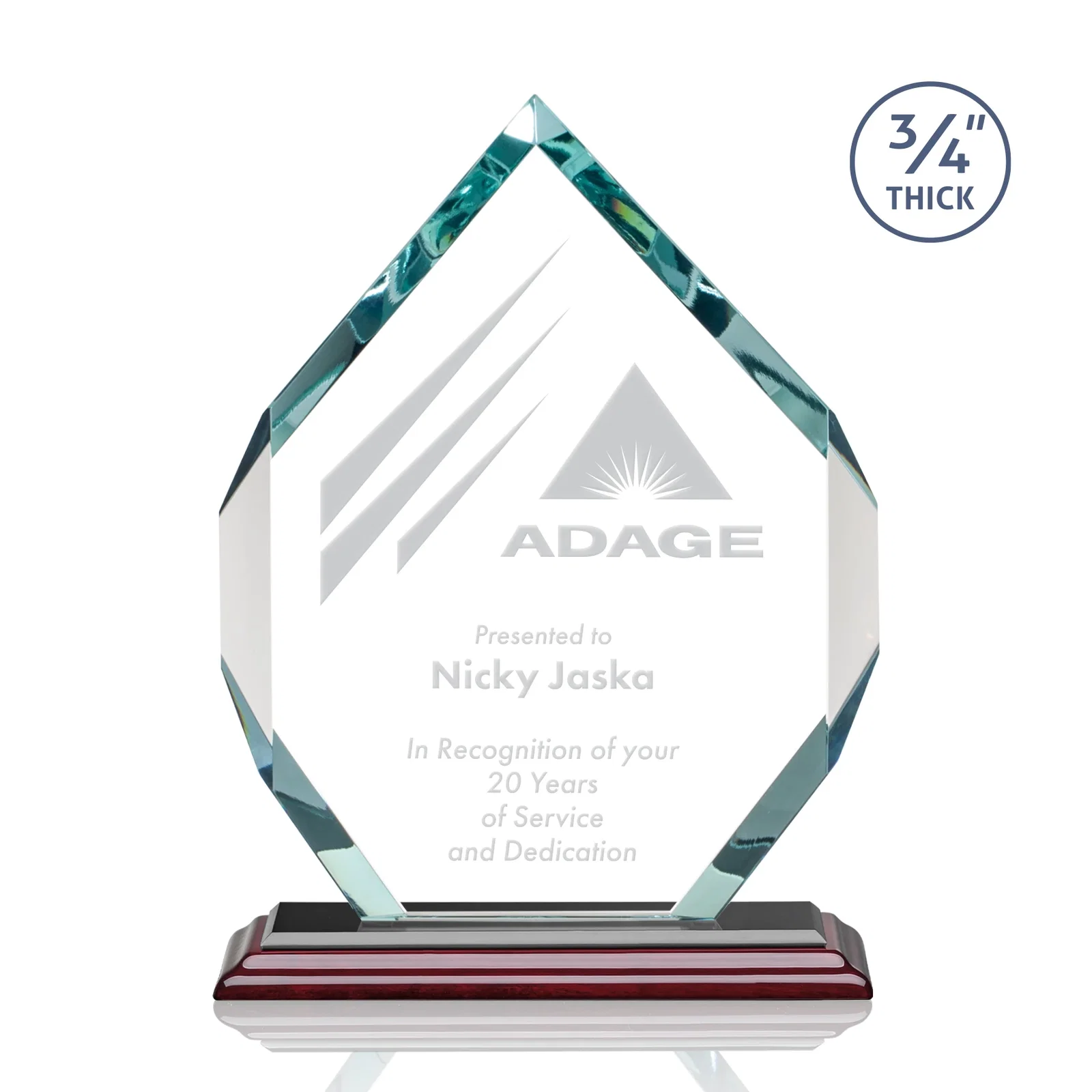Custom printed Starfire Crystal Six-Sided Award With Constant-Width Bevels for corporate award ceremonies