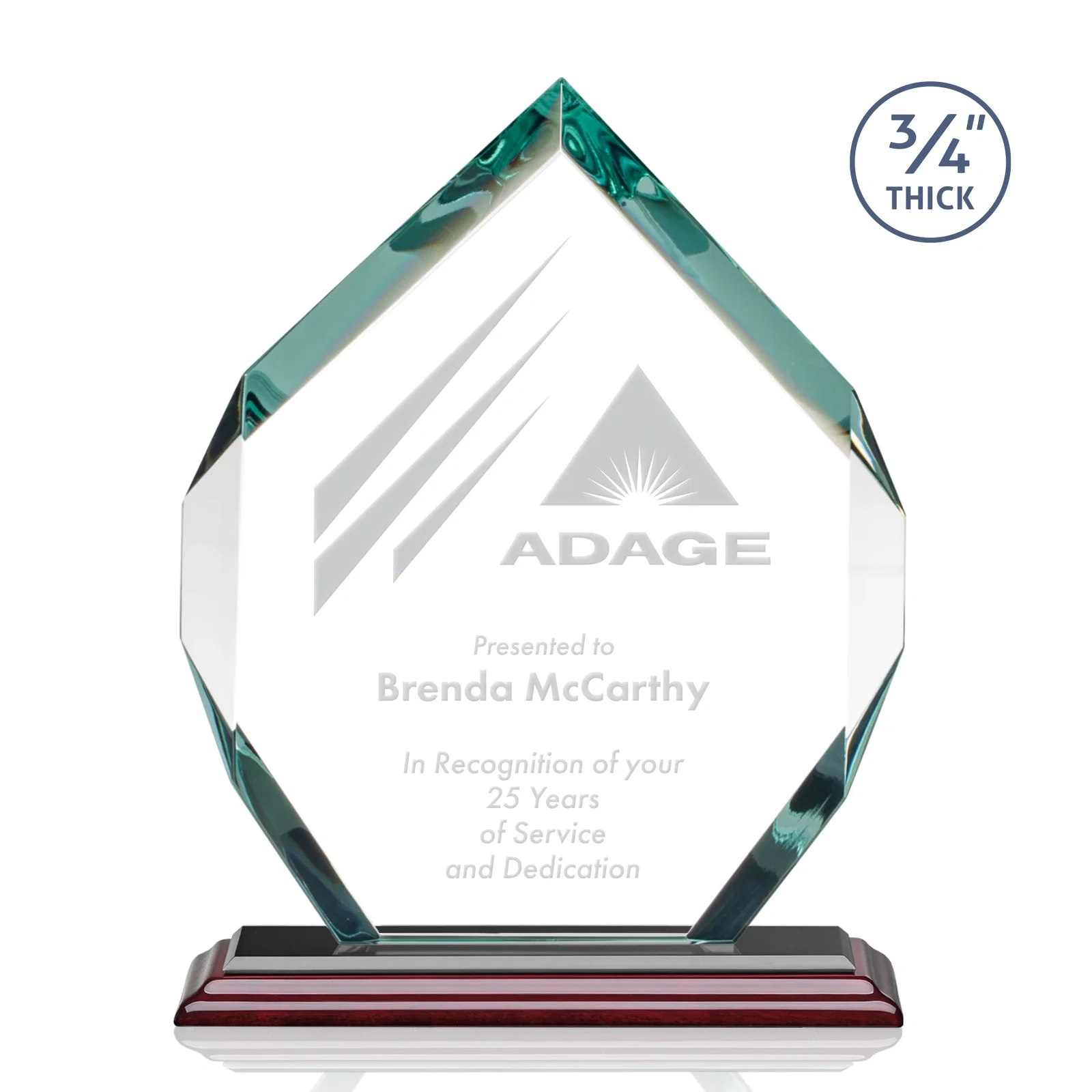 Custom printed Starfire Crystal Six-Sided Award With Constant-Width Bevels for service anniversary gifts