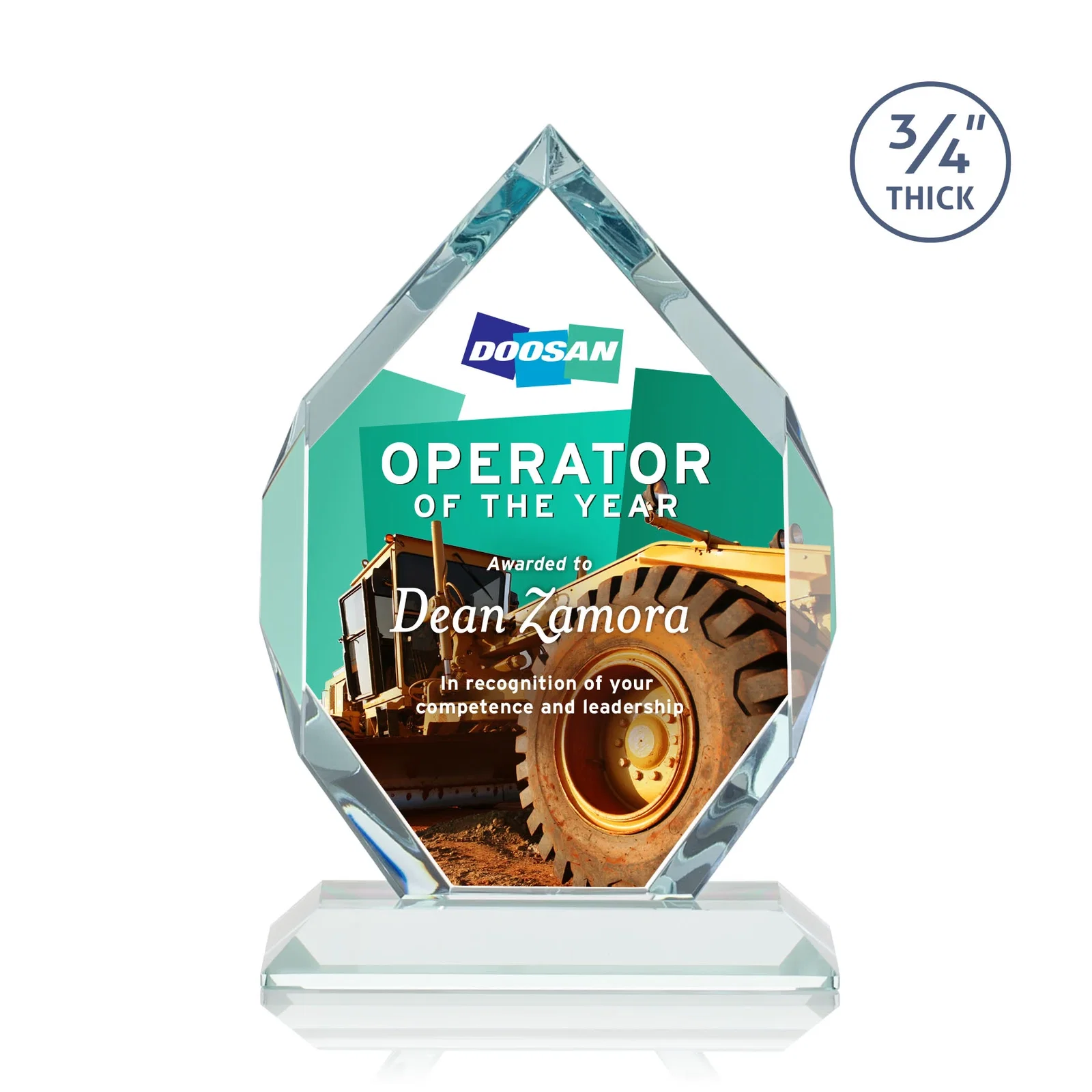 Custom printed Starfire Crystal Six-Sided Award With Constant-Width Bevels for team milestone celebrations