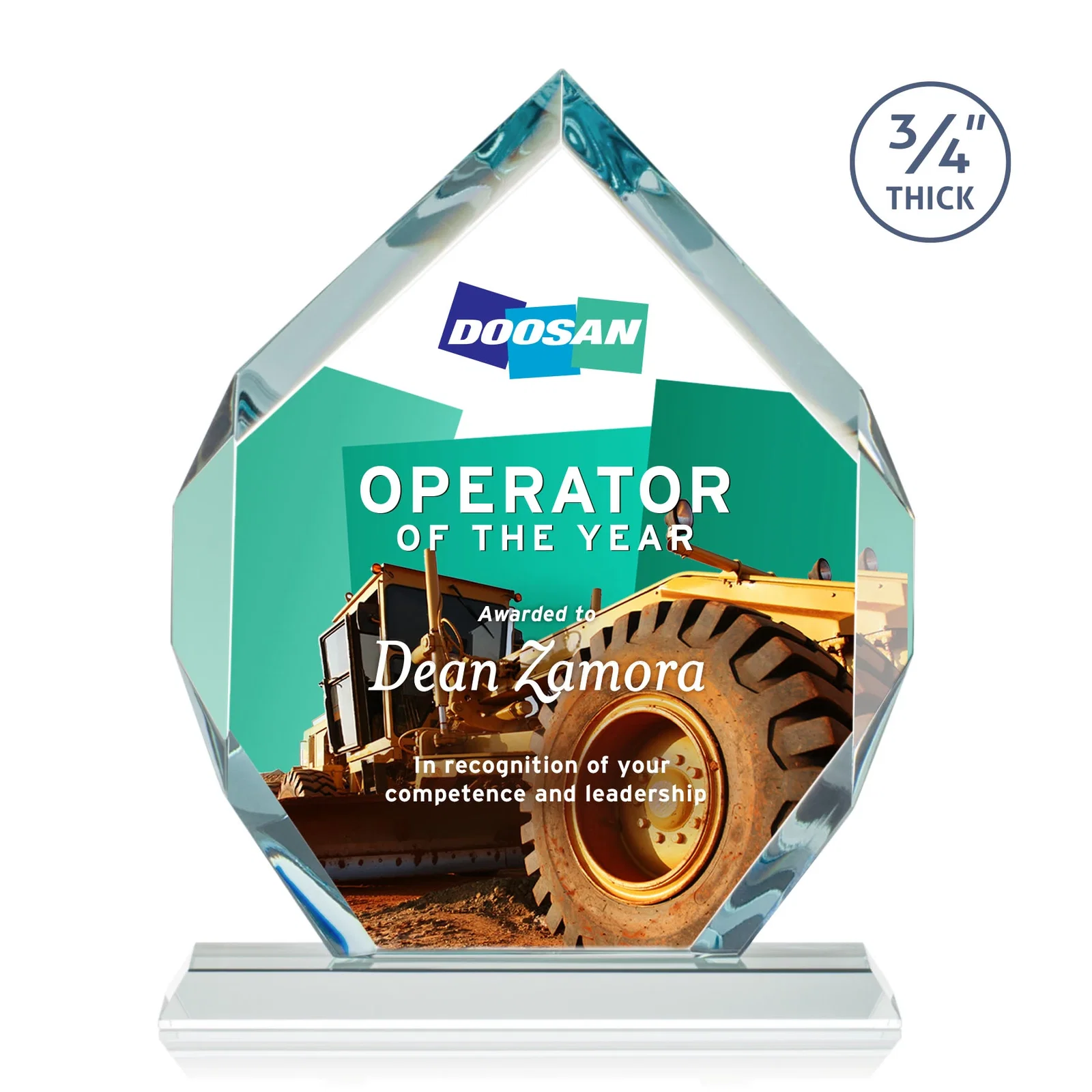 Custom printed Starfire Crystal Six-Sided Award With Constant-Width Bevels for graduation ceremonies