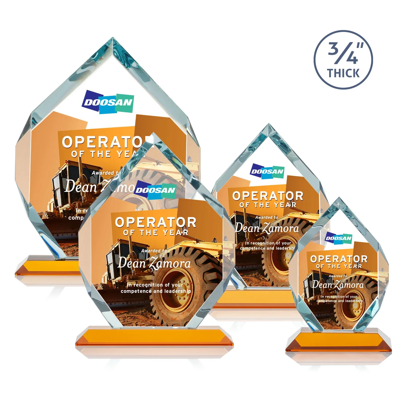 Custom printed Starfire Crystal Six-Sided Award With Constant-Width Bevels for volunteer appreciation