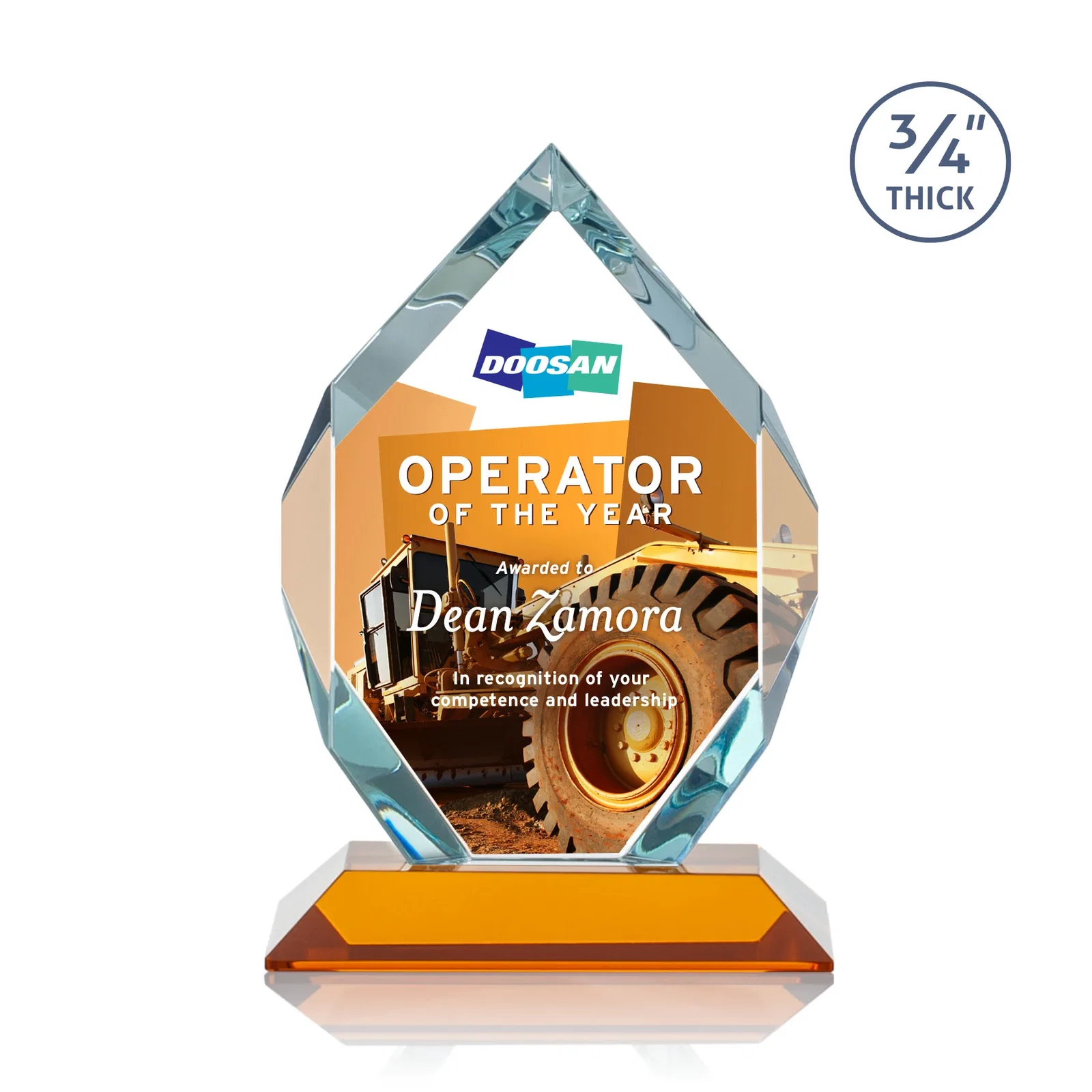 Custom printed Starfire Crystal Six-Sided Award With Constant-Width Bevels for dealer and partner awards