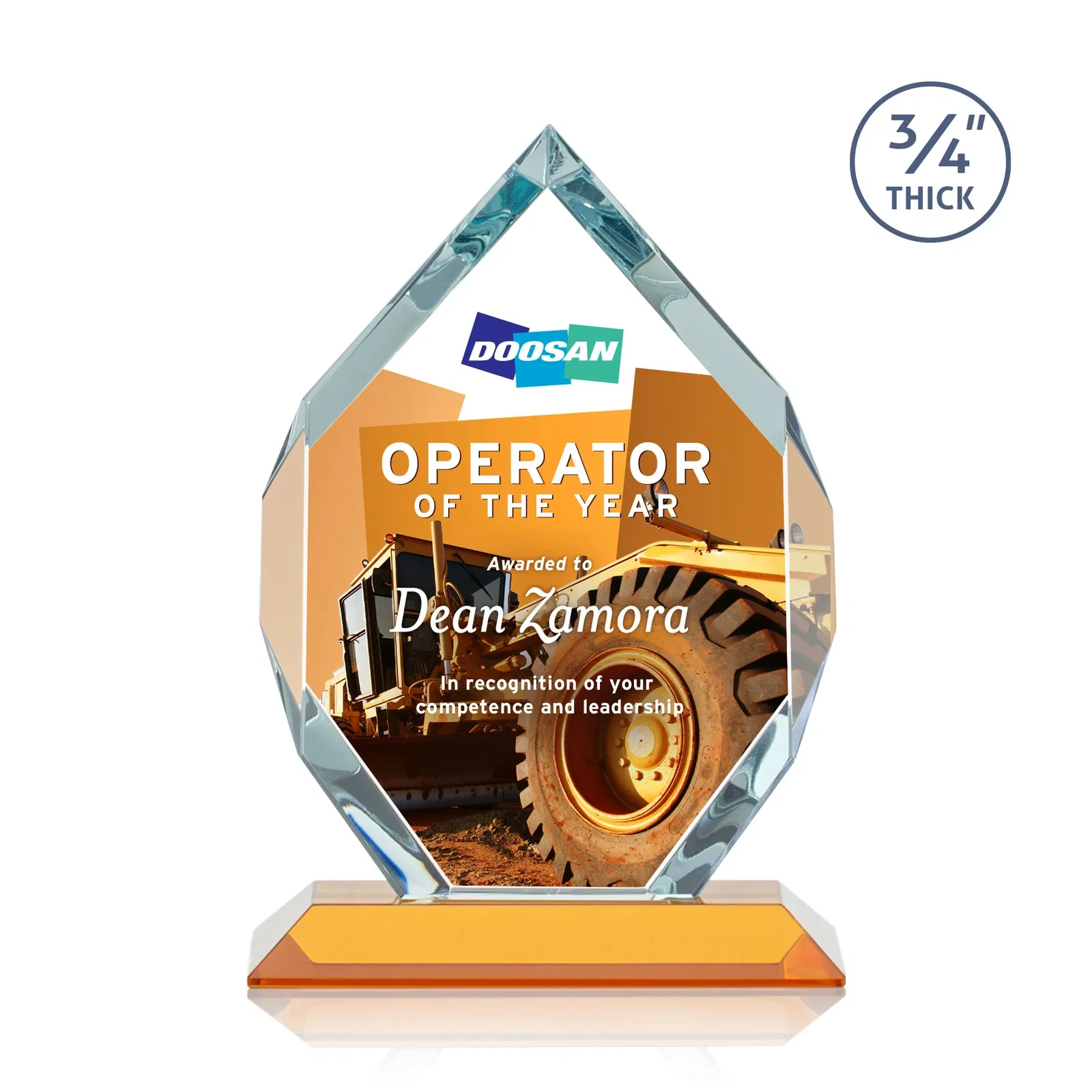 Custom printed Starfire Crystal Six-Sided Award With Constant-Width Bevels for company anniversary events