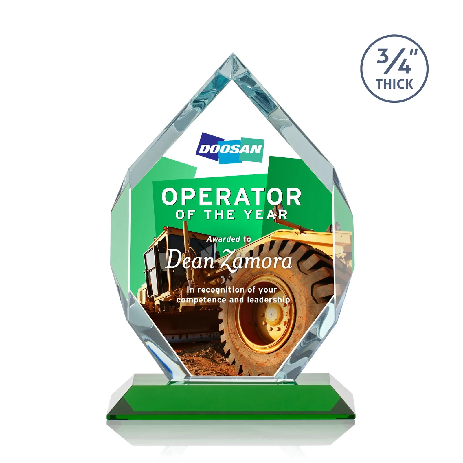 Customized Starfire Crystal Six-Sided Award With Constant-Width Bevels for retirement presentations