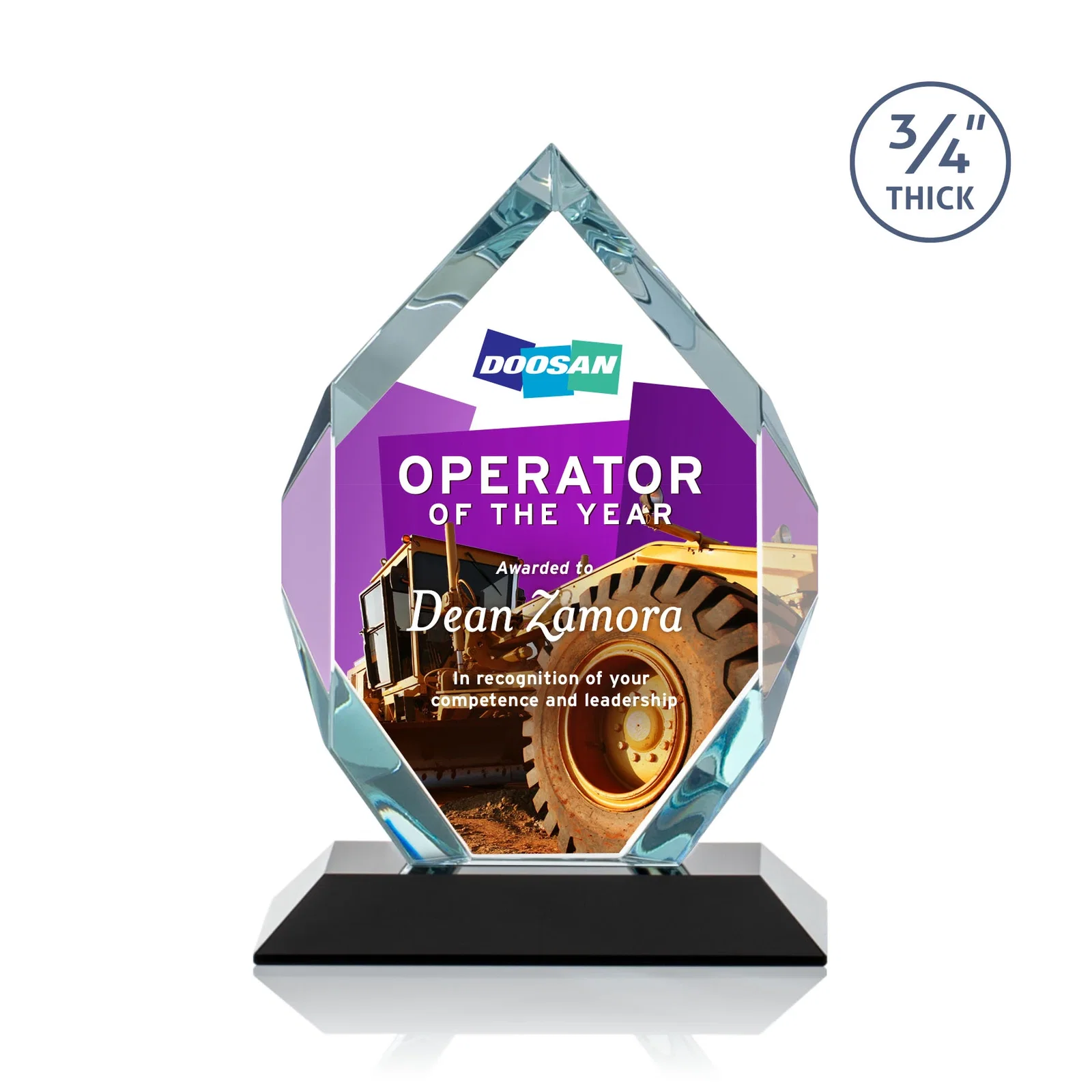 Customized Starfire Crystal Six-Sided Award With Constant-Width Bevels for safety achievement programs
