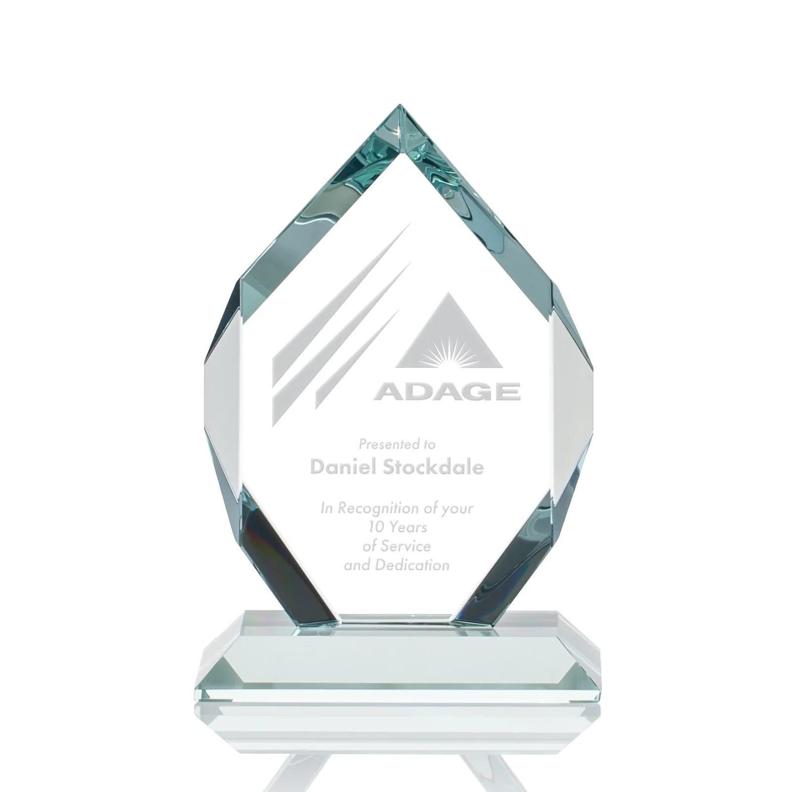 Custom Starfire Crystal Six-Sided Award With Constant-Width Bevels for donor appreciation