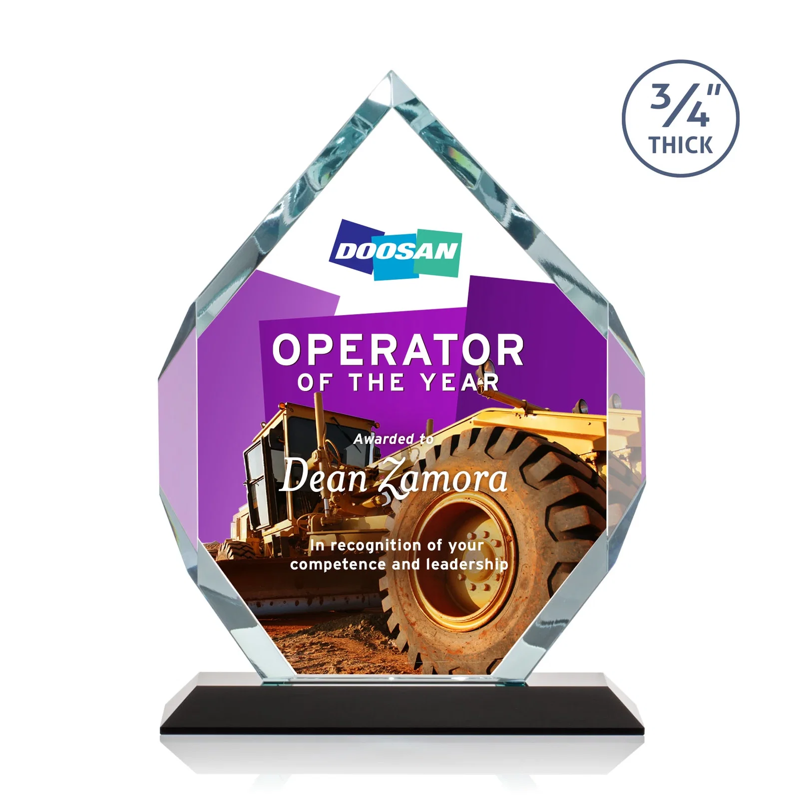 Customized Starfire Crystal Six-Sided Award With Constant-Width Bevels for dealer and partner awards