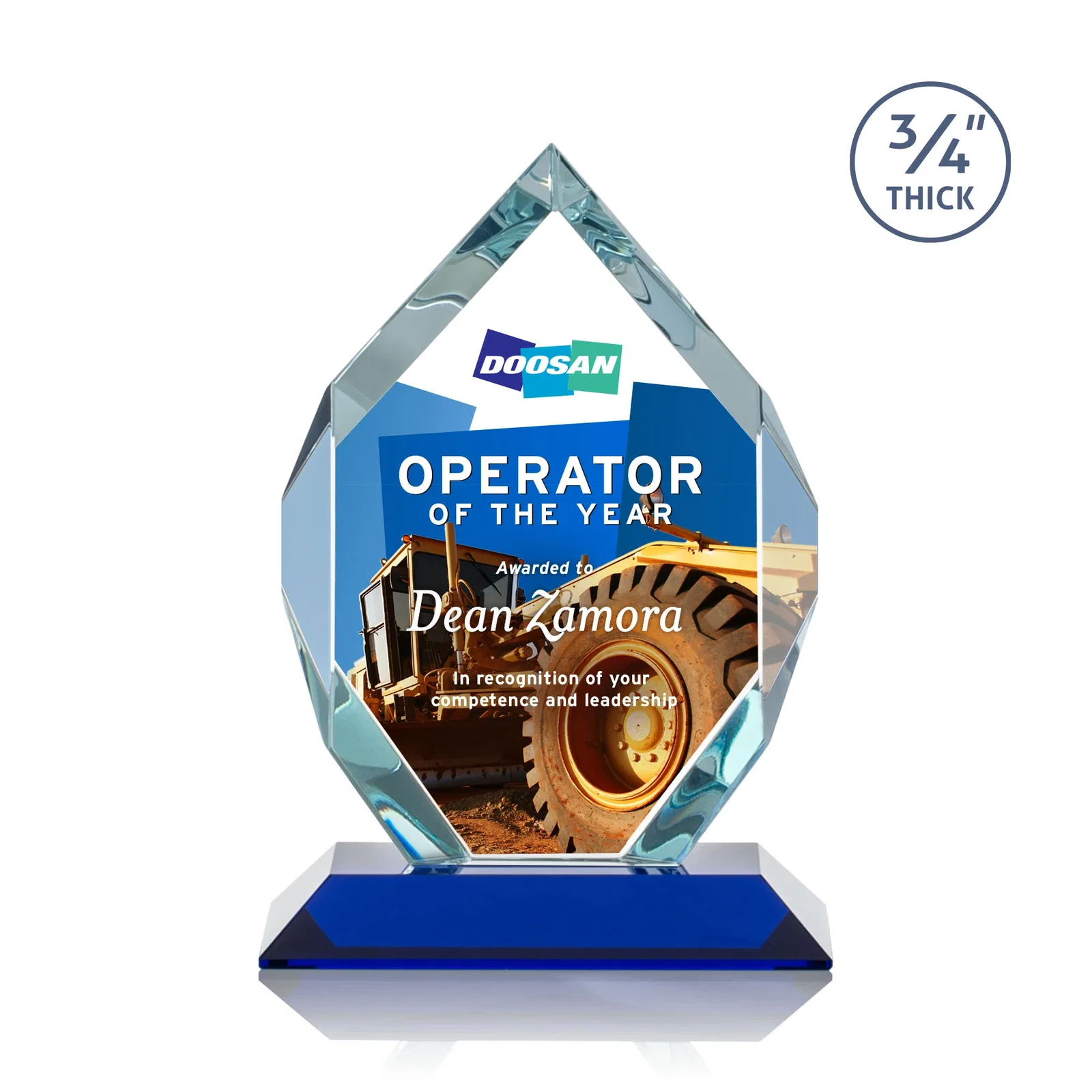 Custom engraved Starfire Crystal Six-Sided Award With Constant-Width Bevels for corporate award ceremonies