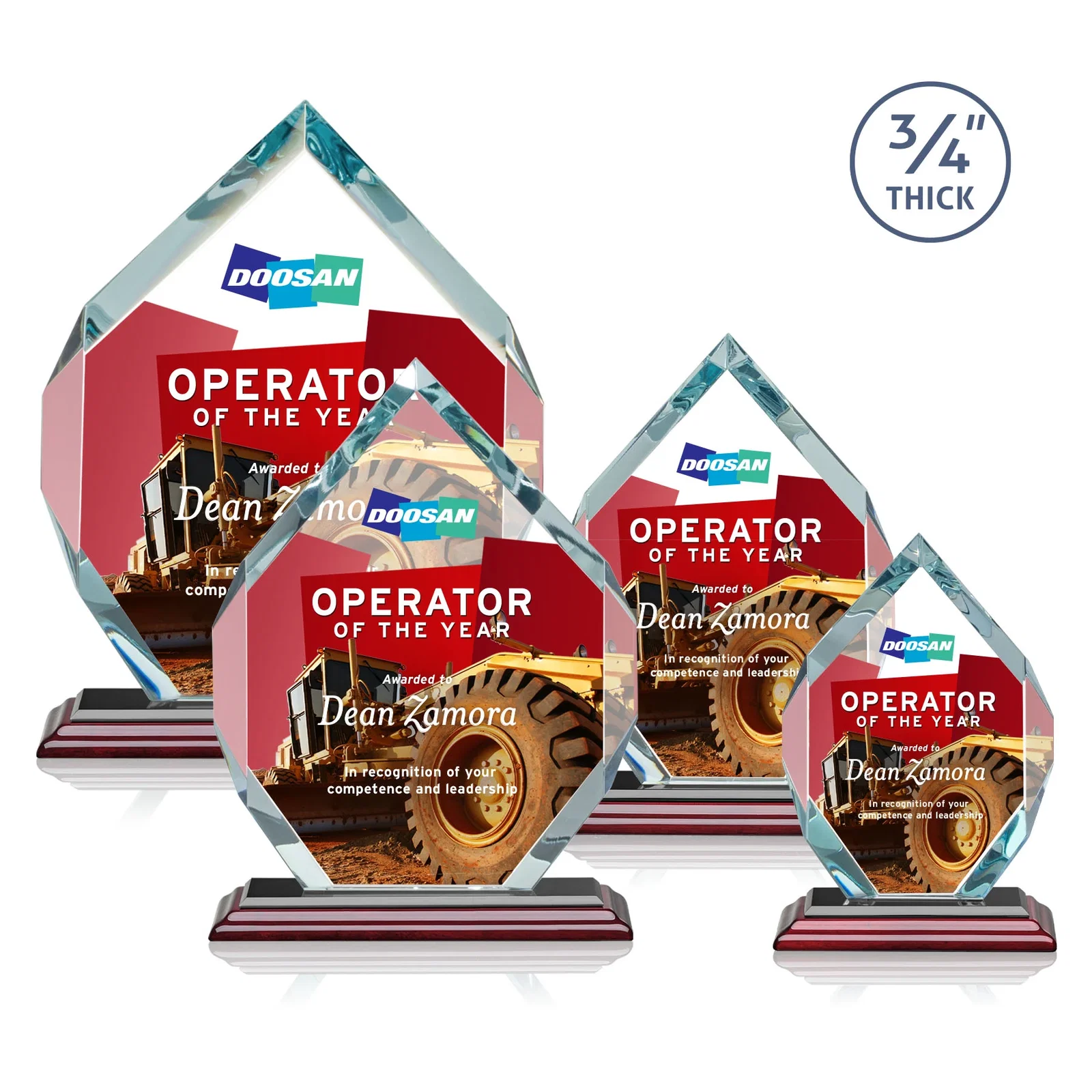 Custom engraved Starfire Crystal Six-Sided Award With Constant-Width Bevels for team milestone celebrations