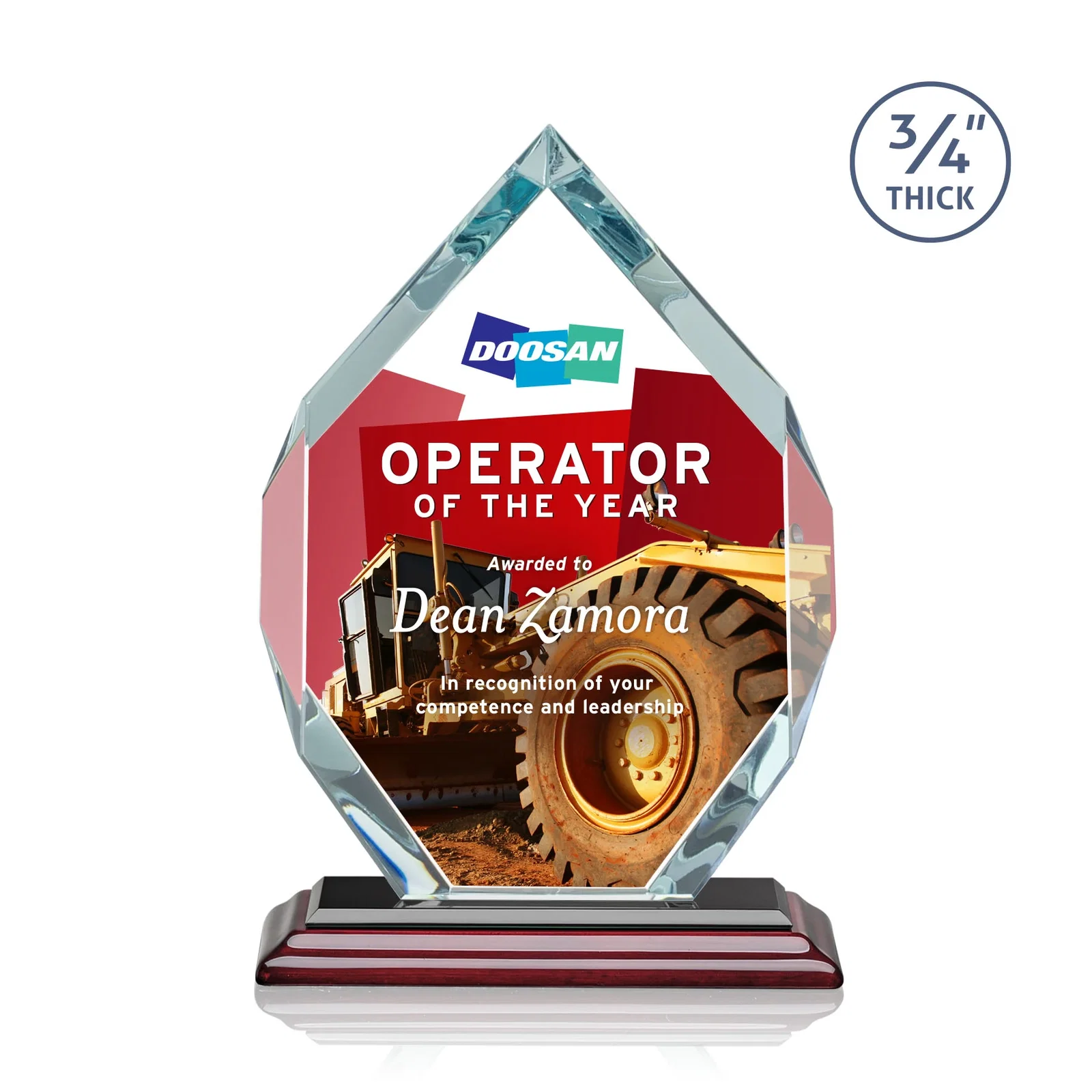 Custom engraved Starfire Crystal Six-Sided Award With Constant-Width Bevels for graduation ceremonies