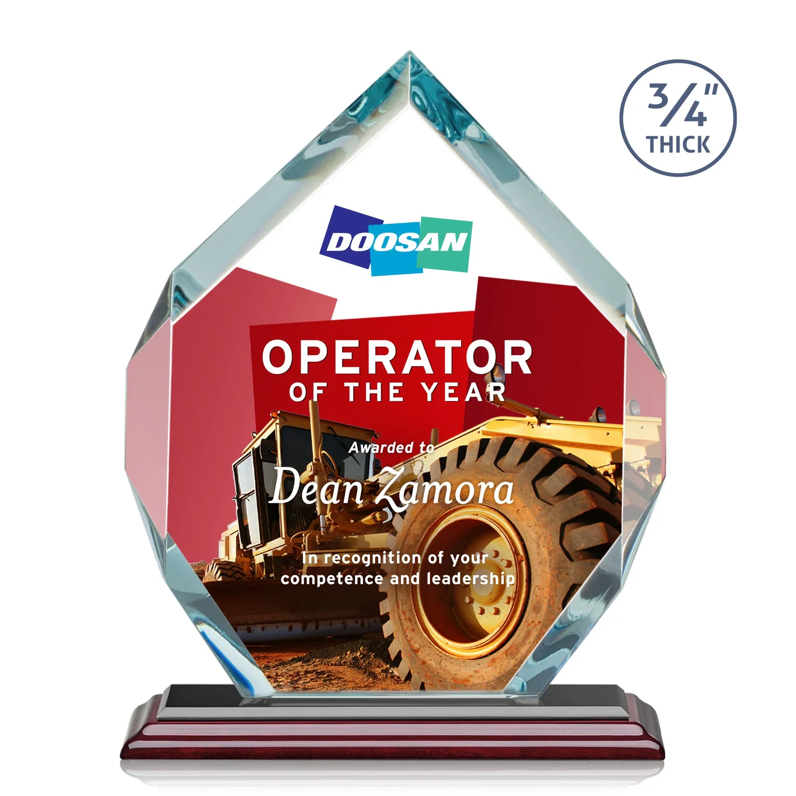 Custom engraved Starfire Crystal Six-Sided Award With Constant-Width Bevels for volunteer appreciation