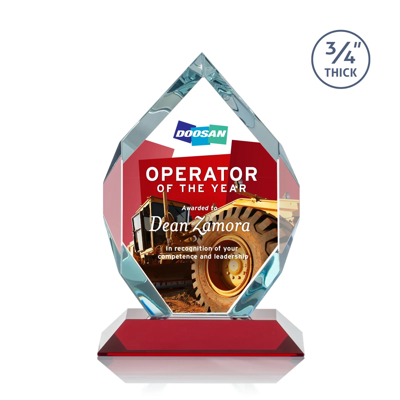Custom engraved Starfire Crystal Six-Sided Award With Constant-Width Bevels for company anniversary events