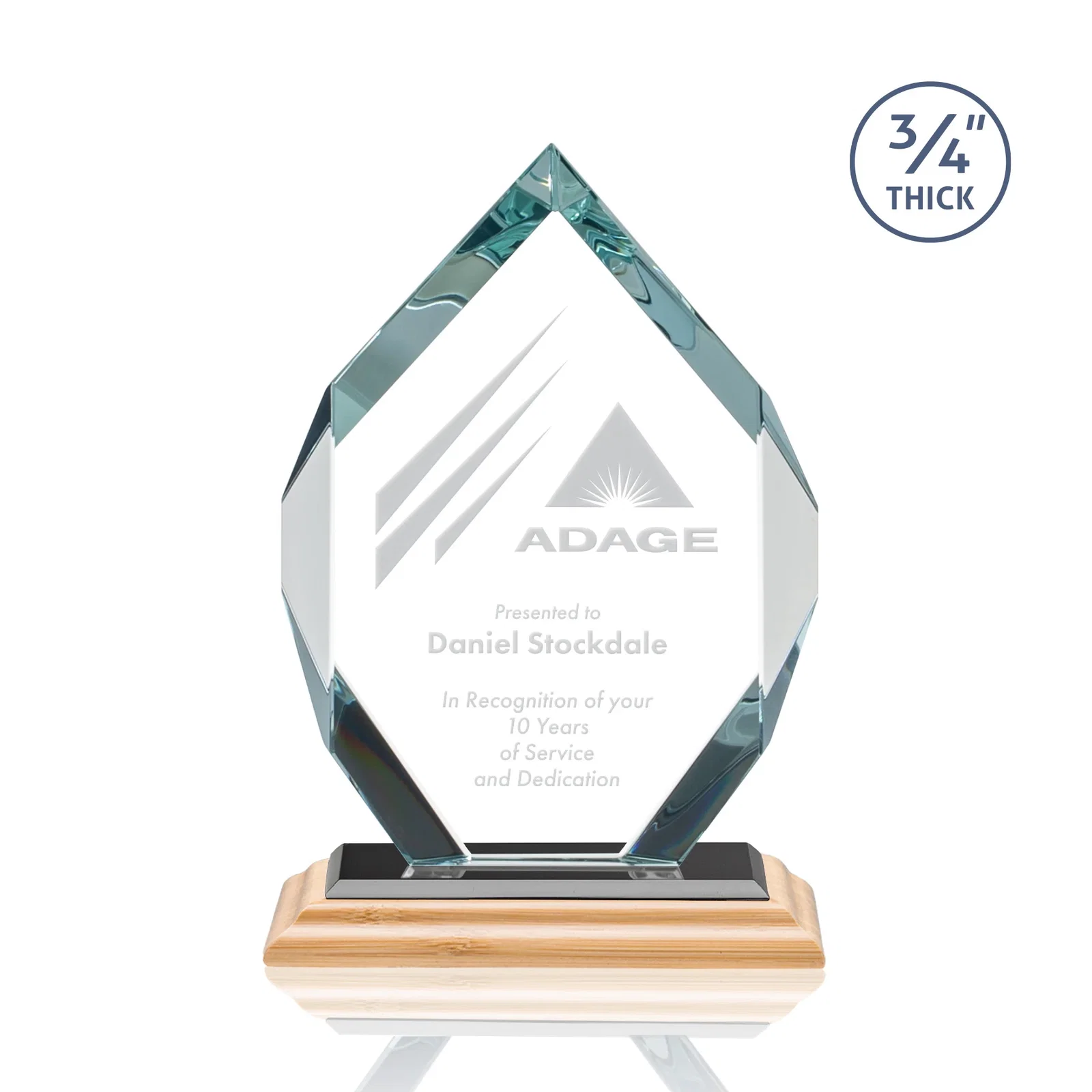 Personalized Starfire Crystal Six-Sided Award With Constant-Width Bevels, with your logo for service anniversary gifts
