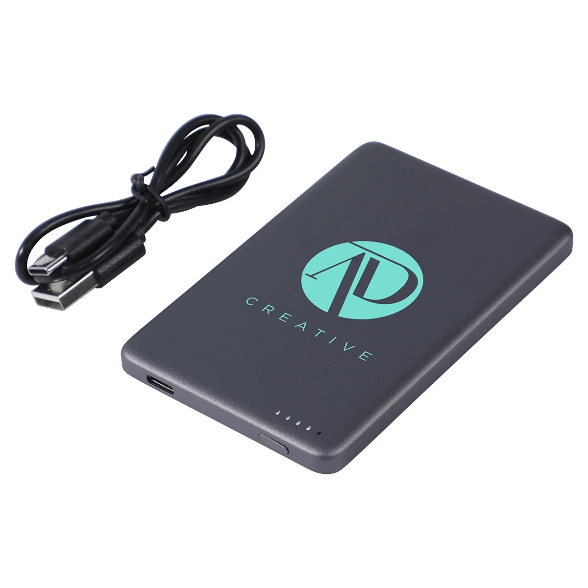 Custom Royale Aluminum 5000mAh Power Bank, front view of the branded magnetic wireless charger