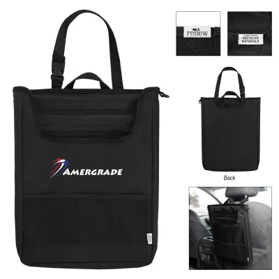 Black recycled polyester car organizer shown flat