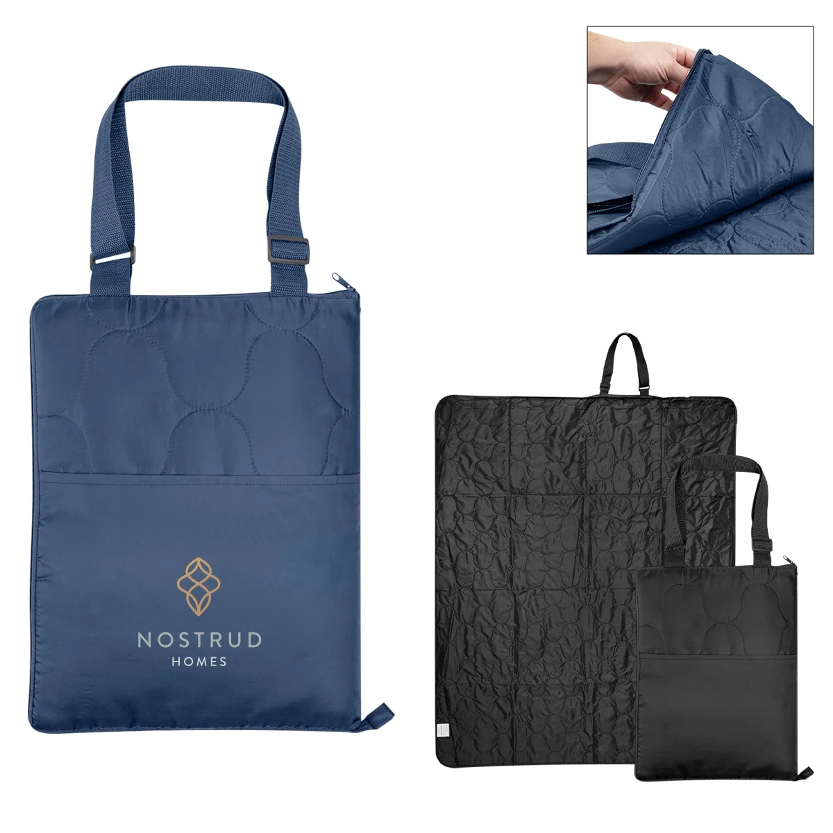 Foldaway blanket made from rPET fabric, packed into its pouch