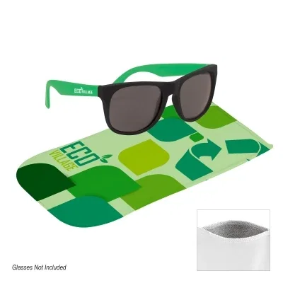 Microfiber sunglass pouch laid flat with the opening at top
