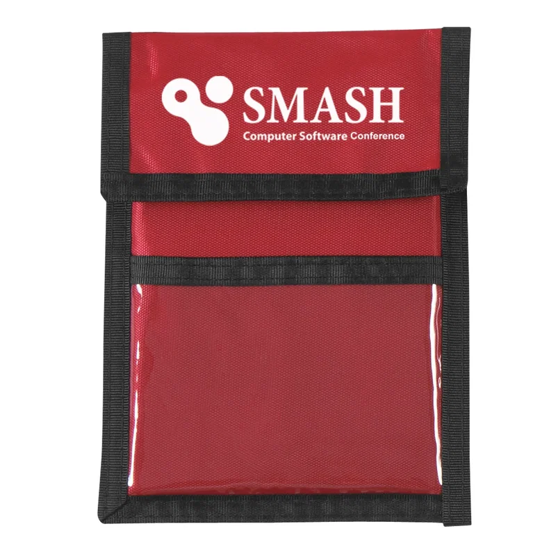 Neck strap detail where the cord meets the pouch