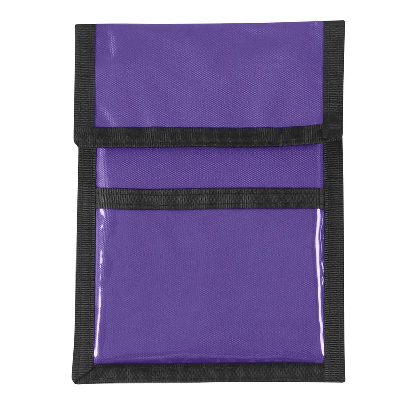 Upright view of the wallet with strap over a hook
