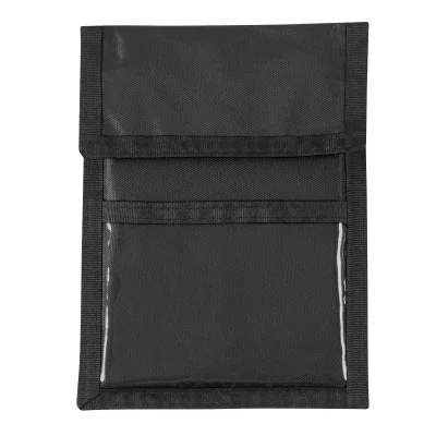 Front pocket of the travel neck pouch shown flat