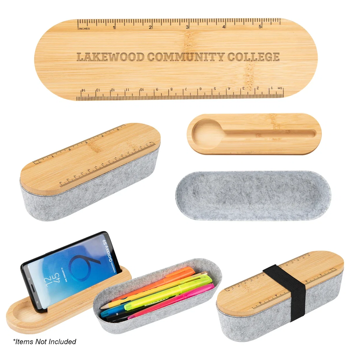 Nearly eight inch school case resting flat and closed