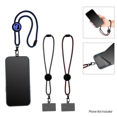 Recycled polyester phone tether with an adjustable wrist loop