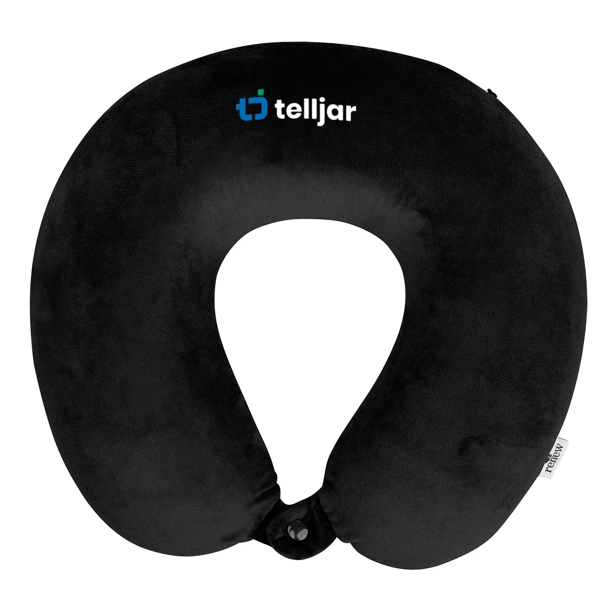 Recycled polyester travel pillow shaped to fit around the neck