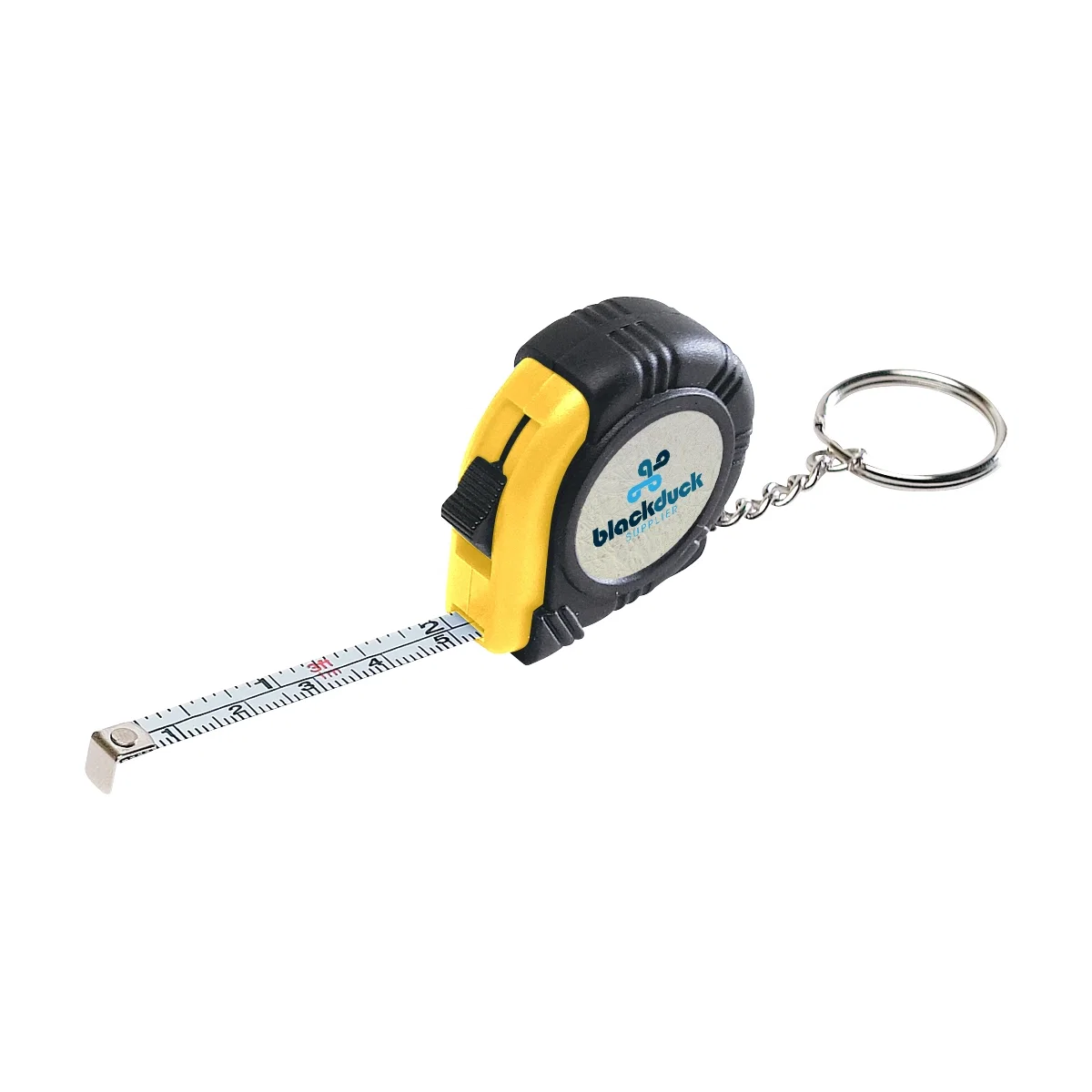 Measuring tape pulled out from the small square housing