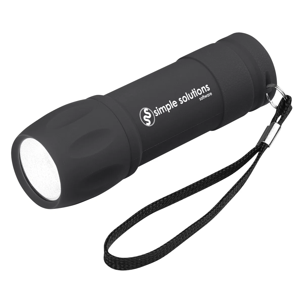 Black rubberized COB work light with a hanging strap