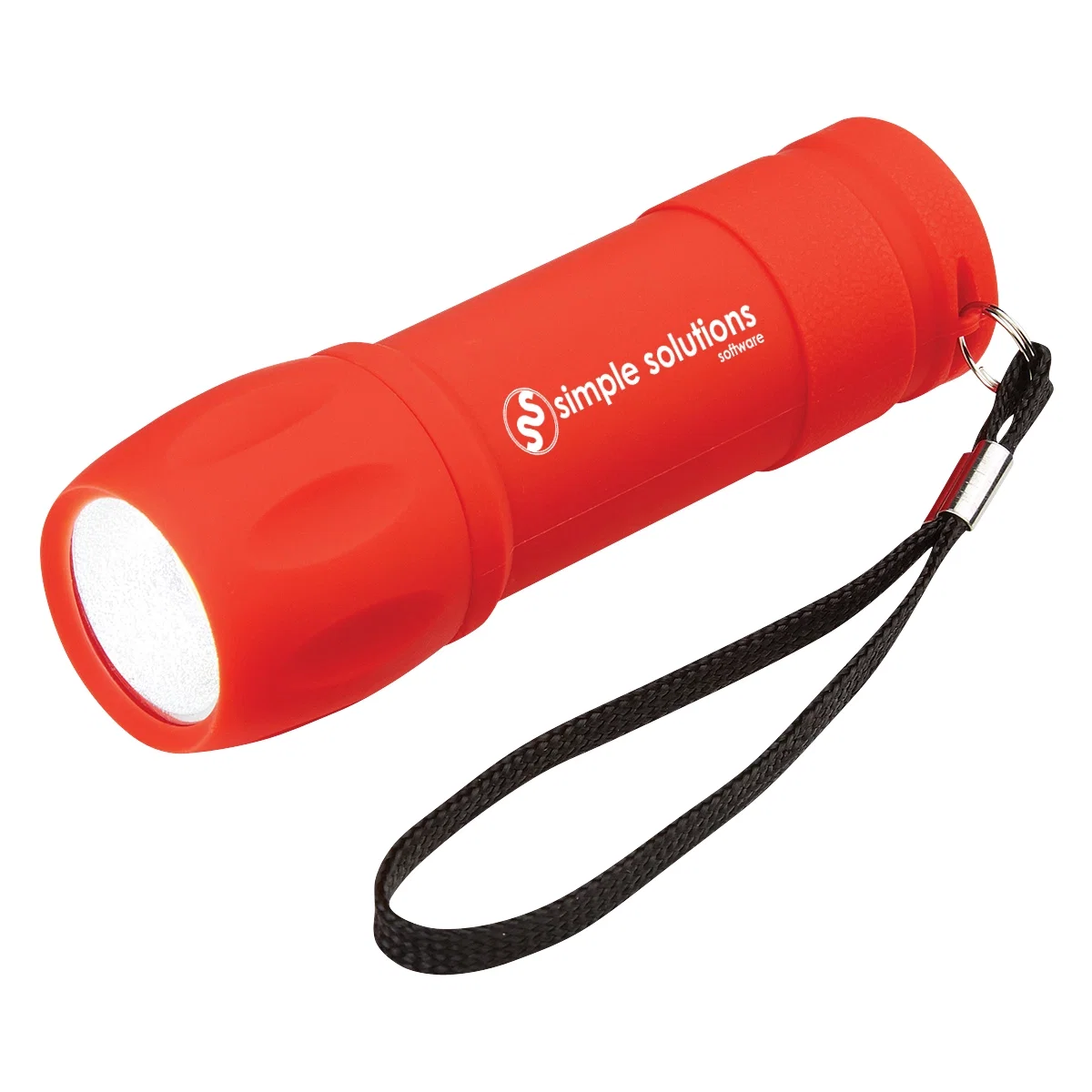Red torch angled to show the rubber grip