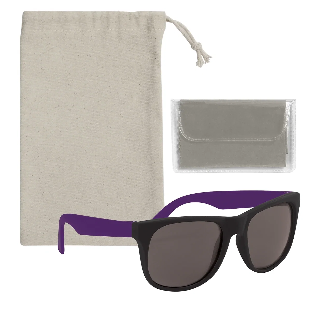 Cleaning cloth spread flat beside the eyewear case