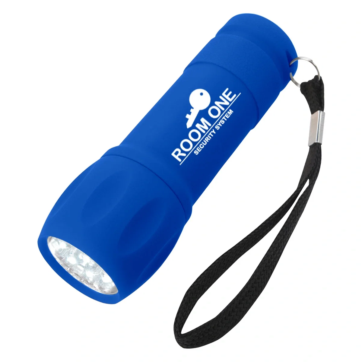 Rubberized torch light with a rubber coated body, four inches tall