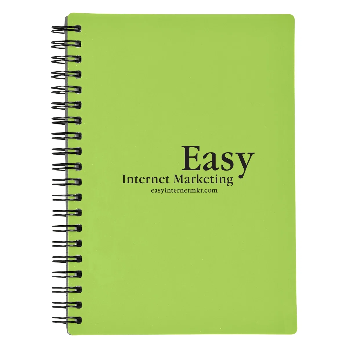 Spiral bound notebook with a soft rubbery cover in black