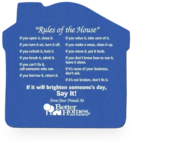 Rules of The House Jar Opener. Cross-shaped natural rubber jar opener with 13 house rules for real estate closing gifts