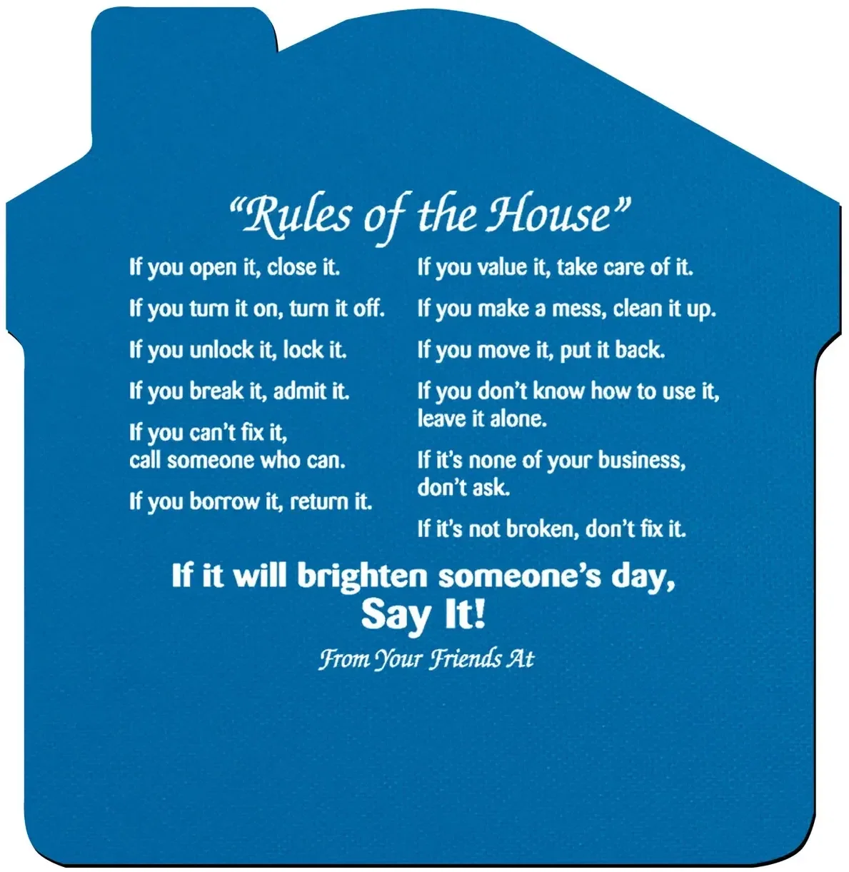 Rules of The House Jar Opener. Cross-shaped natural rubber jar opener with 13 house rules for real estate closing gifts, view