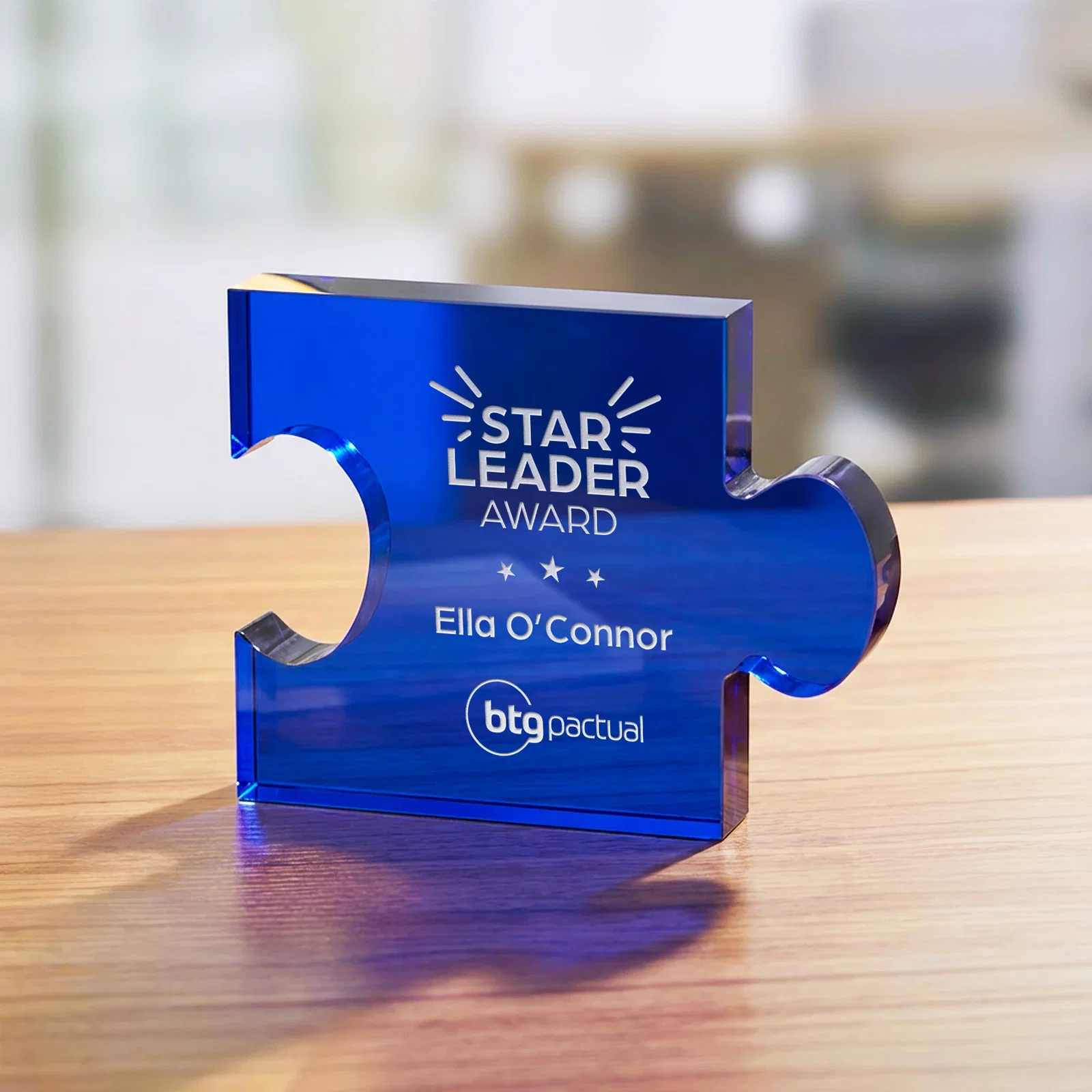 Custom Optical Crystal Puzzle-Piece Chain Award in Three Colors, awards for retirement presentations