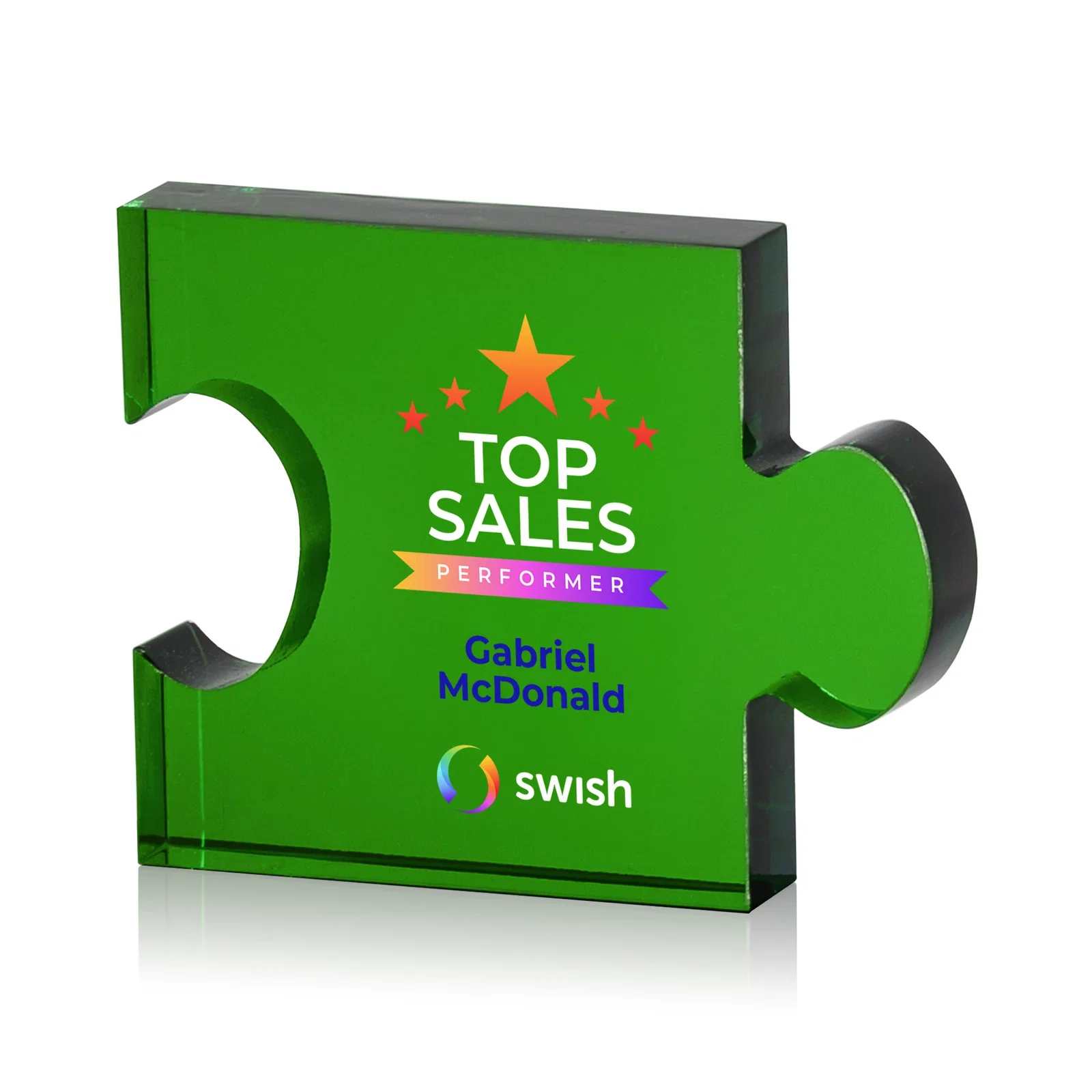 Custom Optical Crystal Puzzle-Piece Chain Award in Three Colors, awards for safety achievement programs