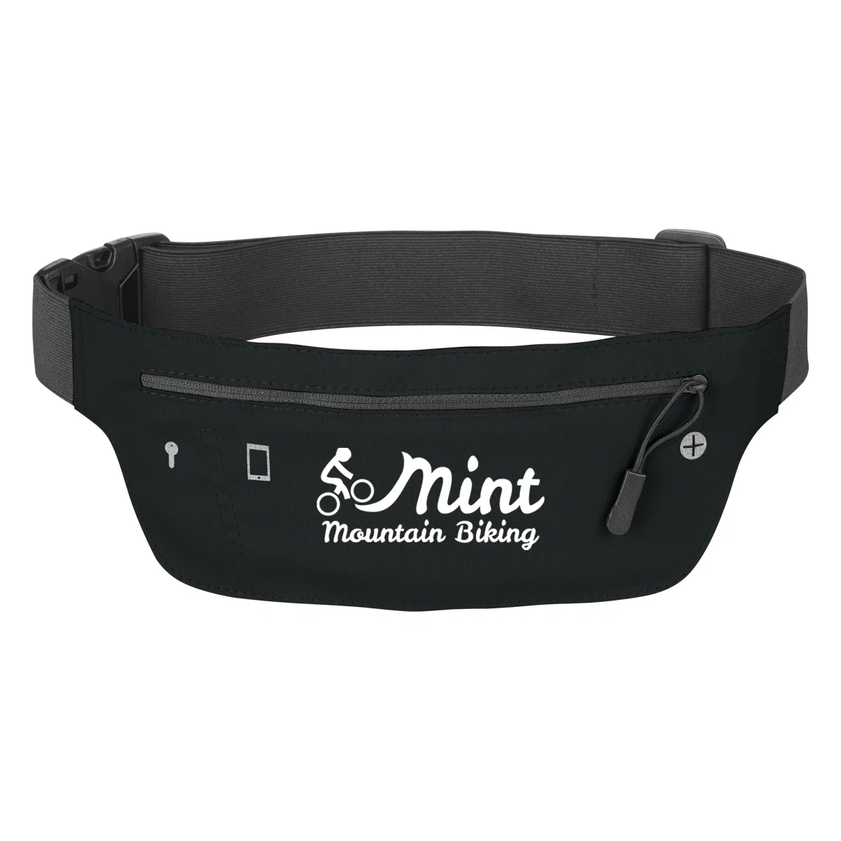 Black running belt worn around the waist