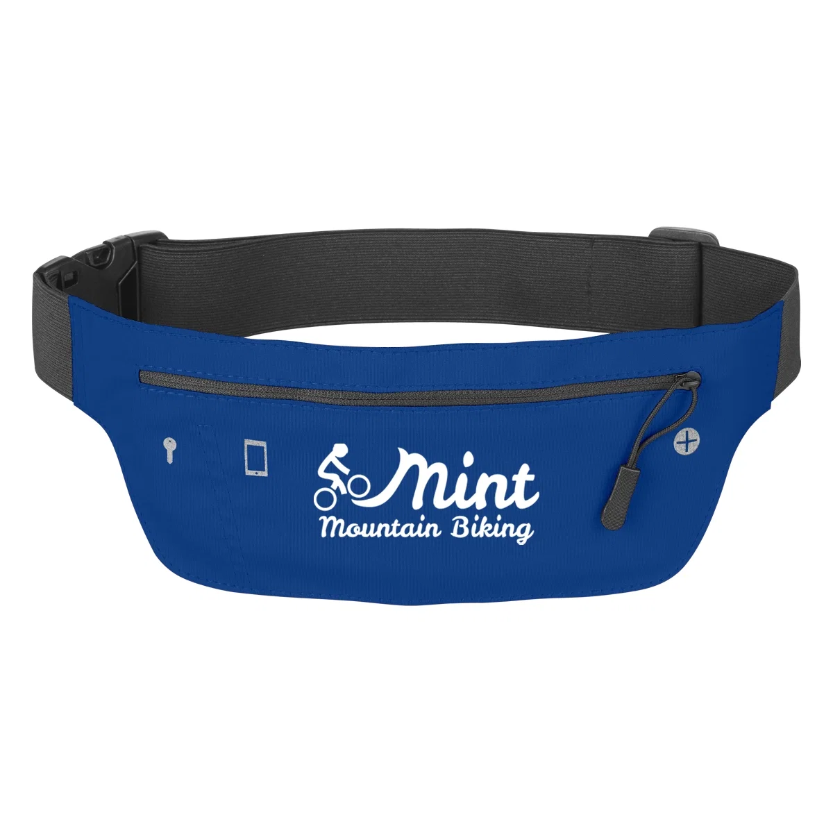 Royal blue waist pouch photographed from the front