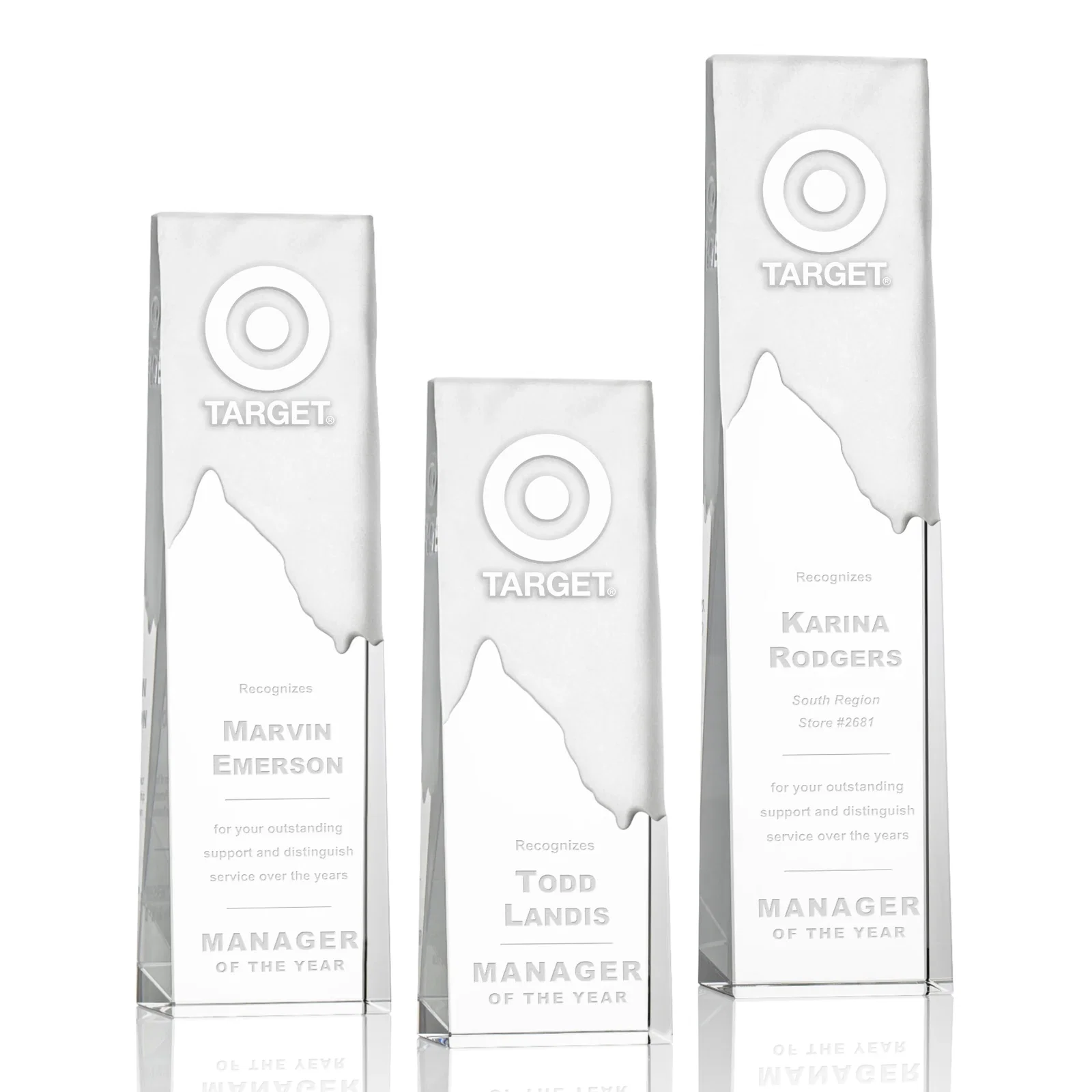 Custom Optical Crystal Mountain Peak Award with Reverse-Frosted Back, awards for employee recognition