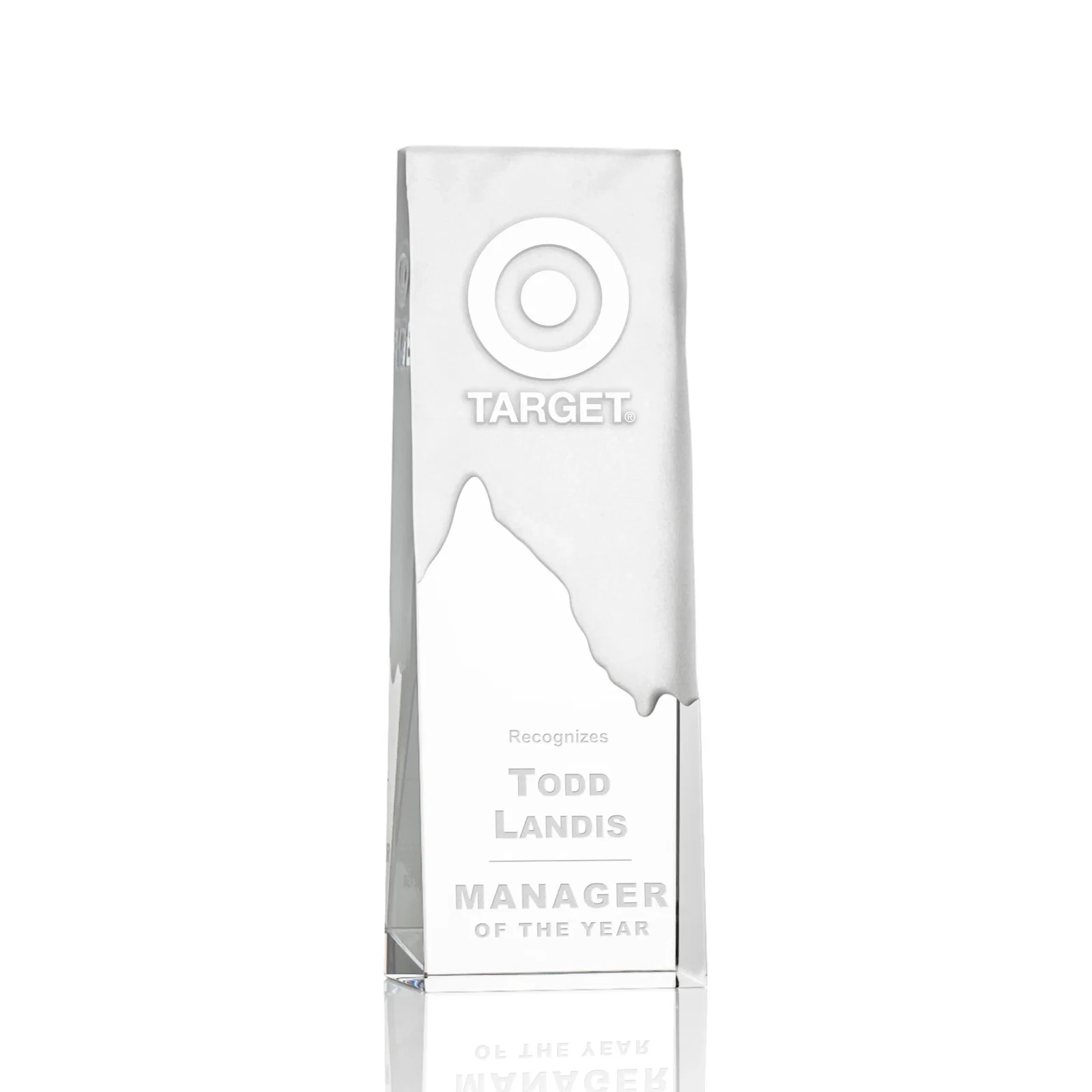 Custom Optical Crystal Mountain Peak Award with Reverse-Frosted Back, awards for corporate award ceremonies