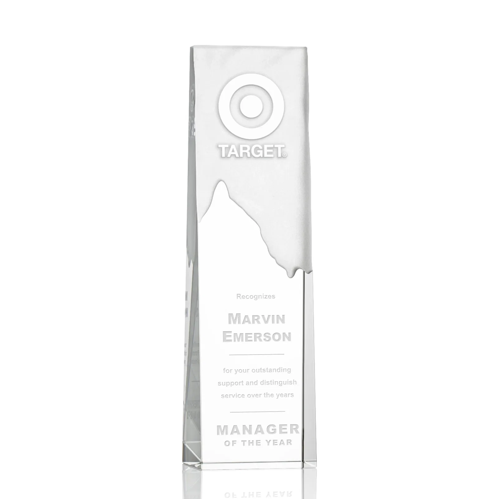 Custom Optical Crystal Mountain Peak Award with Reverse-Frosted Back, awards for service anniversary gifts