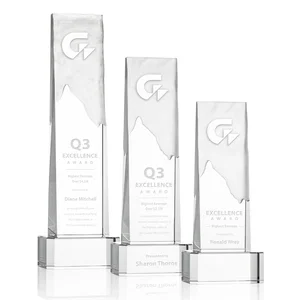 Optical Crystal Monolith Award with Hand-Carved Mountainscape