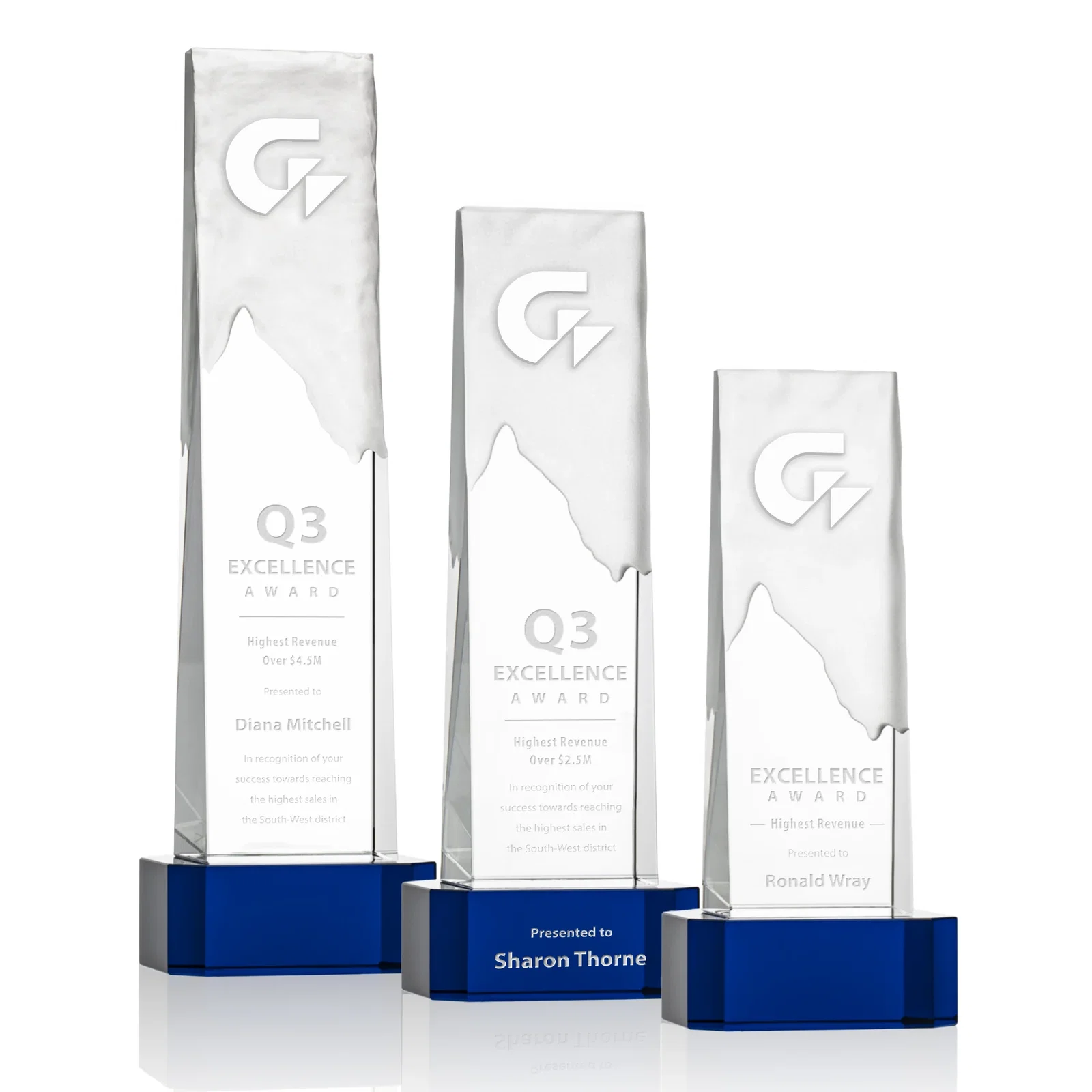 Personalized Optical Crystal Monolith Award with Hand-Carved Mountainscape, awards for employee recognition
