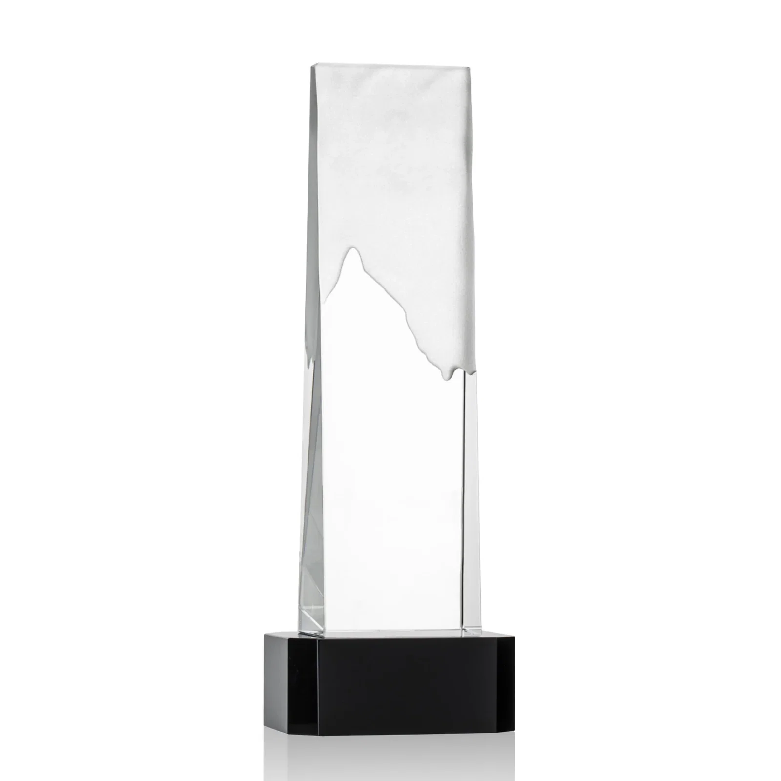 Personalized Optical Crystal Monolith Award with Hand-Carved Mountainscape, awards for company anniversary events